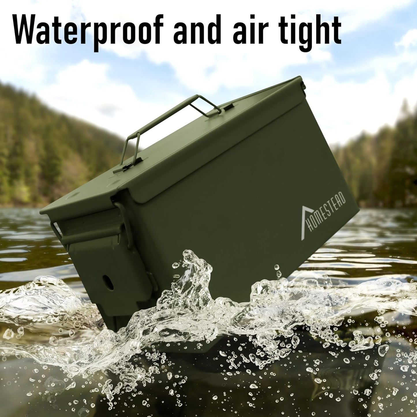HOMESTEAD 50 Cal Metal Ammo Can – 4 Pack M2A1 Military Steel Ammo Storage Box, Airtight and Water-Resistant Ammunition, Green Color
