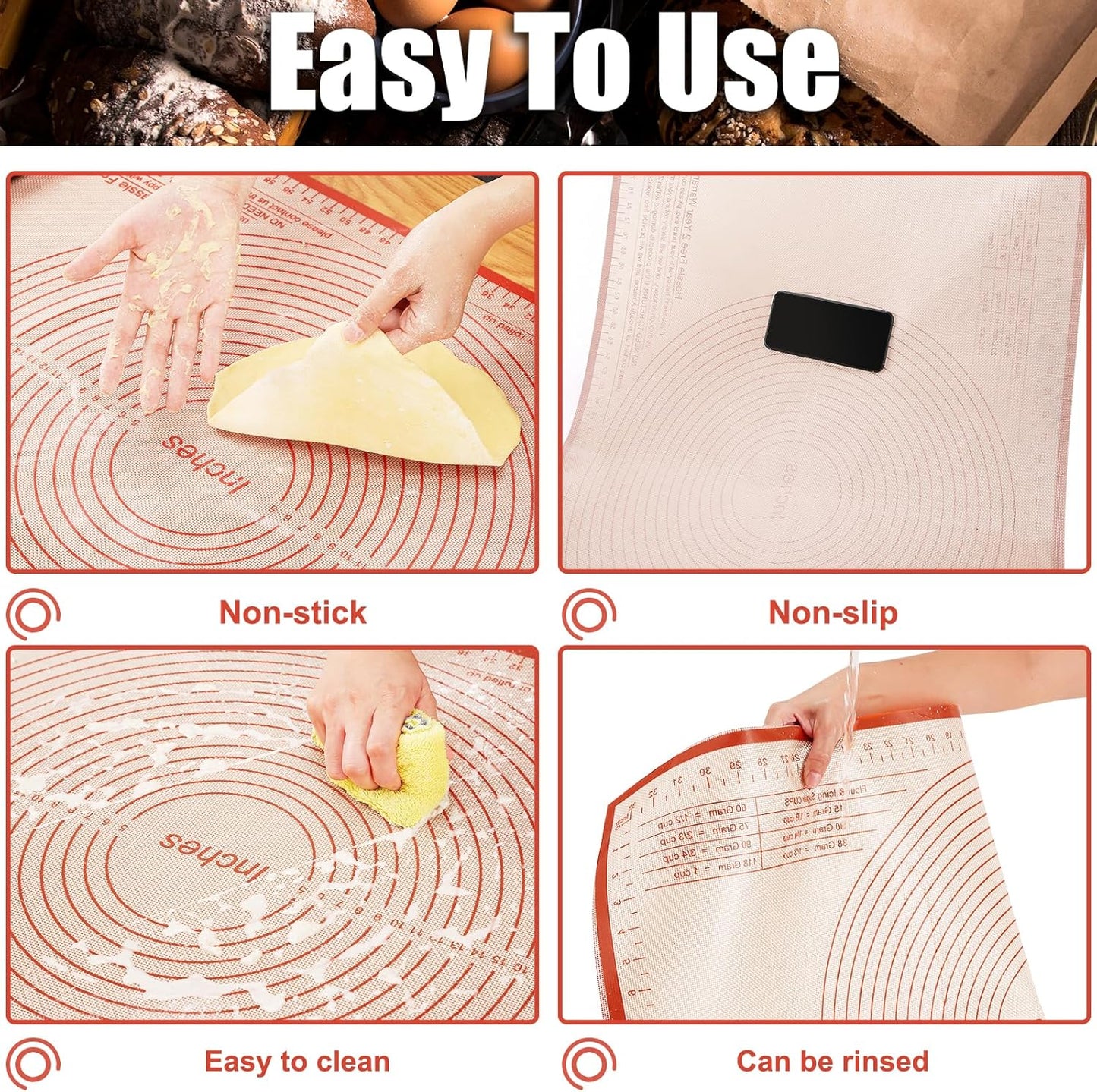 Silicone Pastry Mat 34x26 Inch Nonstick Baking Mats, Kitchen Counter Mat Perfect for Dough, Pastry, Dough Rolling, Kneading Board, Pie Crust, Fondant, Pasta, Pizza Mat
