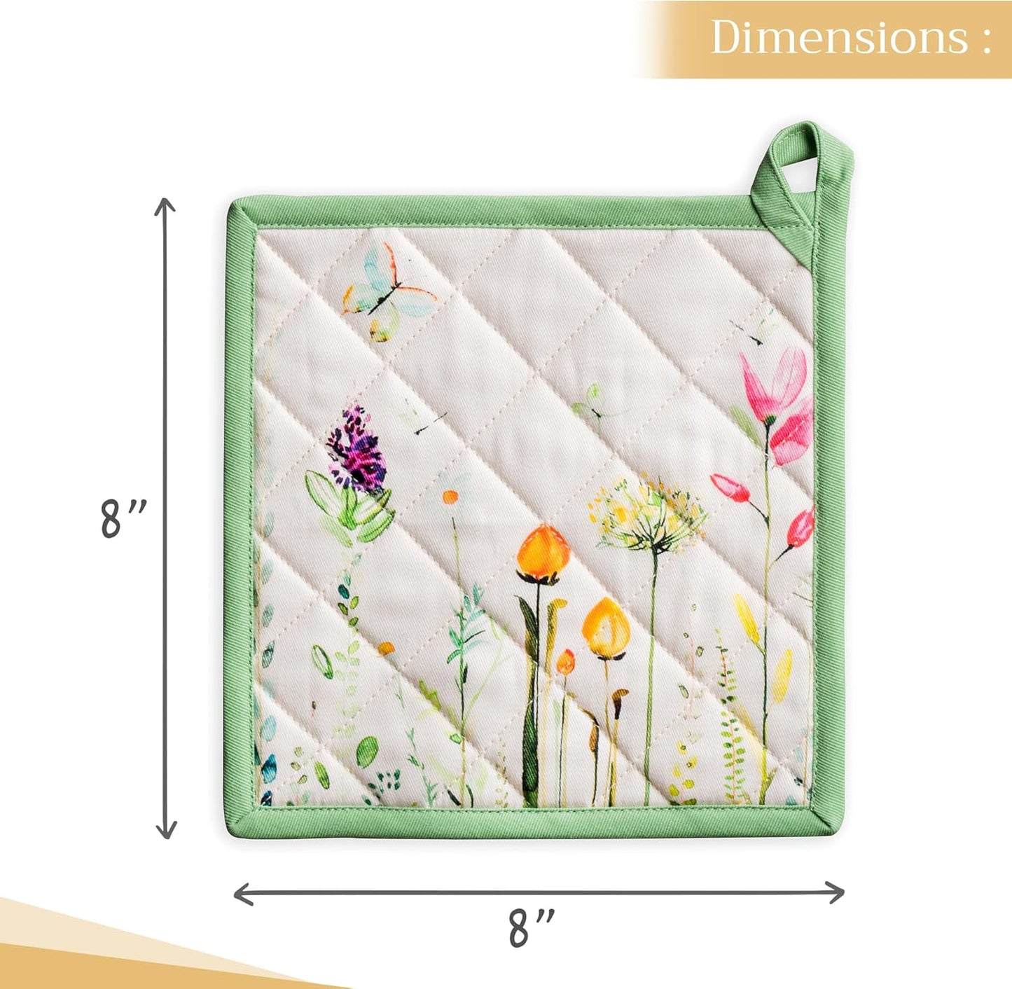 Maison d' Hermine Pot Holders 100% Cotton Heat Resistant Potholders 8" x 8" Hot Pads with Loop BBQ, Cooking, Baking, Grilling, Kitchen, Handling Hot Pans Spring/Summer (Pack of 1, Botanical Fresh)