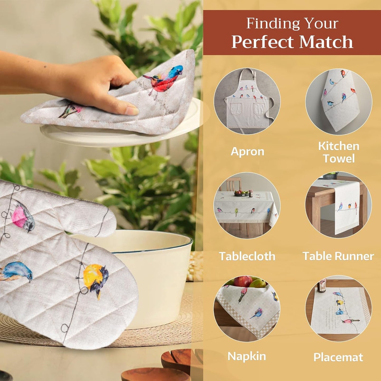 Maison d' Hermine Birdies On Wire 100% Cotton Pot Holder, 8 - inch by 8 - inch.