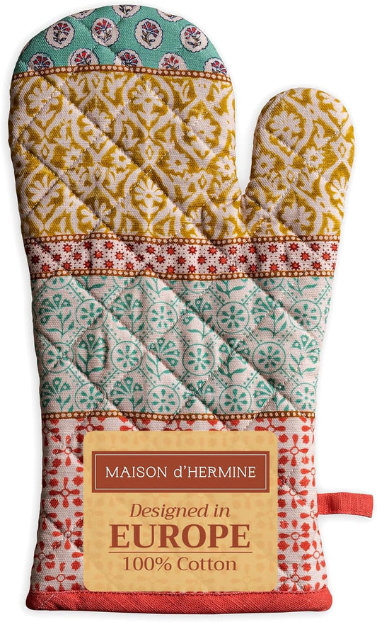 Maison d' Hermine Oven Gloves 100% Cotton Oven Mitt 7" x 13" with Loop Heat Resistant, BBQ, Cooking Gloves, Baking, Grilling, Kitchen, Handling Hot Pans Spring/Summer (Pack of 1, Provence)