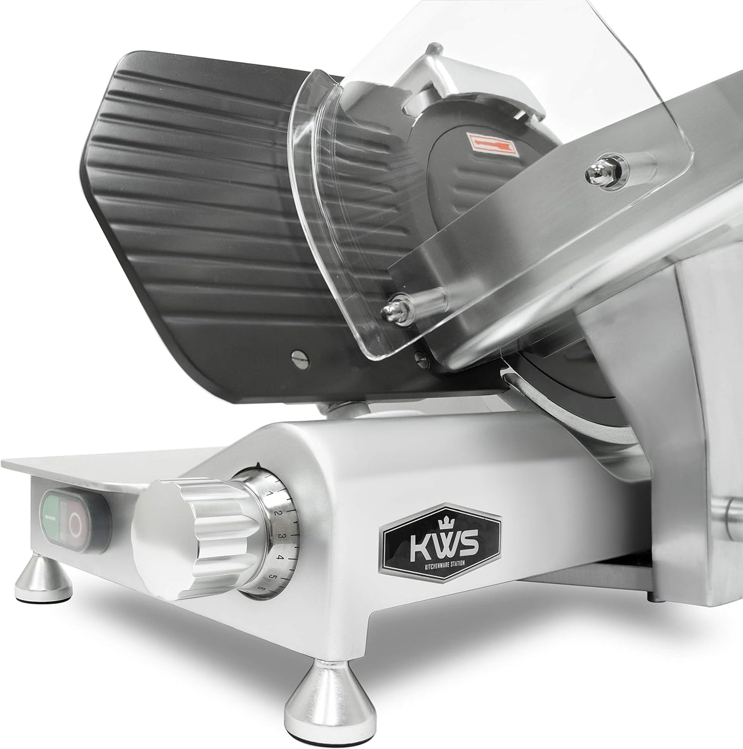 KWS MS-10ET All Metal 320W Electric Meat Slicer 10-Inch with Non-sticky Teflon Blade & Extended Back Space, Frozen Meat/Cheese/Food Slicer Low Noise Commercial and Home Use [ ETL, NSF Certified ]