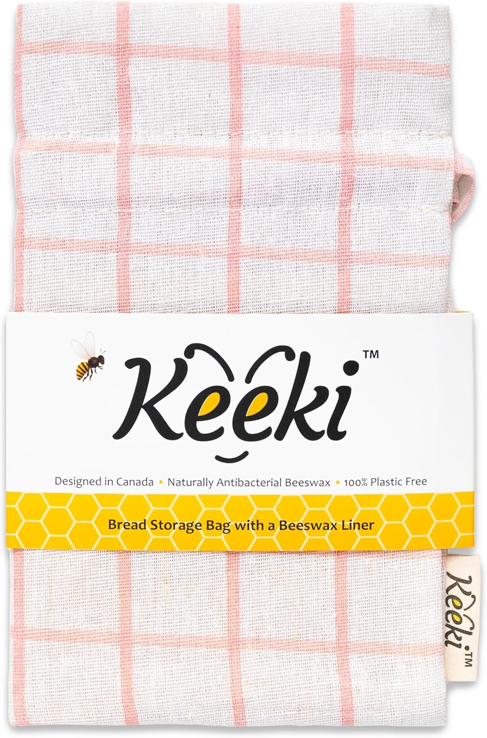Keeki Bag - The Original Beeswax Lined Bread Bag for Homemade & Sourdough | Reusable Linen Bread Storage | Beeswax Wrap Alternative | Plastic-Free Storage w/Wide Drawstring Closure (Pink, Regular)