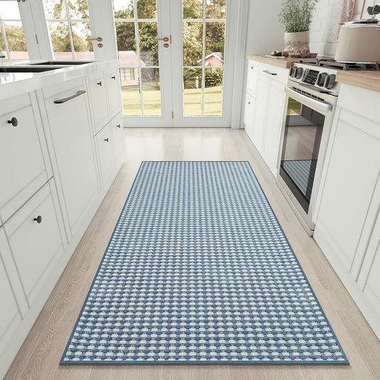 Large Kitchen Runner Rugs Long Kitchen Mat Non Slip Washable, Super Absorbent Soft Chenille Braided Kitchen Mats for Floor, Rubber Backing Kitchen Sink Standing Mat, Easy Clean, Blue 36"x71"