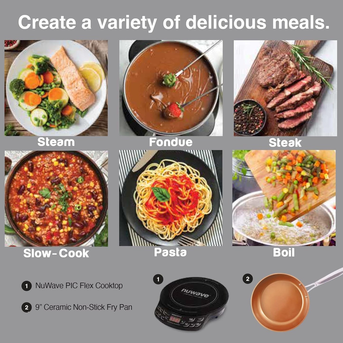 Nuwave PIC Flex with 9-inch Anodized Duralon, Non-Stick Fry Pan, Portable, Powerful Induction Cooktop, 6.5-Inch Heating Coil