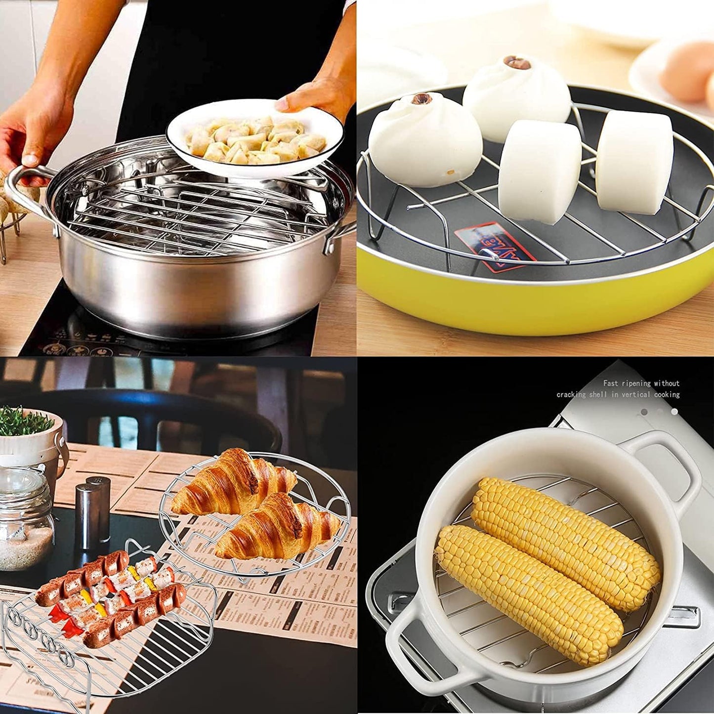 9" Round Cooking Rack Versatile Stainless Steel Grid Grill Steamer Rack, Fits Air Fryer Pot Pressure Cooker Canning