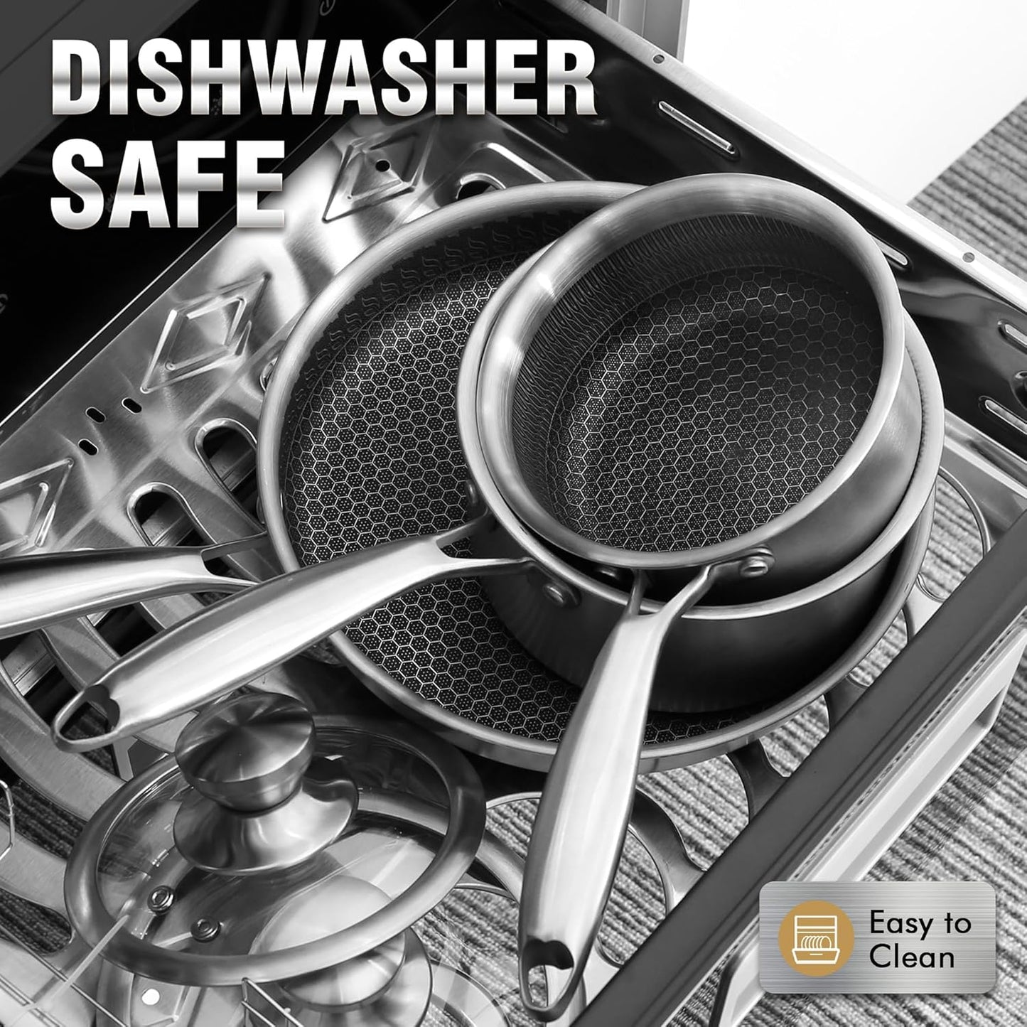 AuFranc™ Hybrid Nonstick 1 Quart Stainless Steel Saucepan with Glass Lid, Induction Sauce Pan with Honeycomb Carving, Non-stick Sauce Pot Compatible with All Cooktops, Dishwasher Safe, Non-Toxic