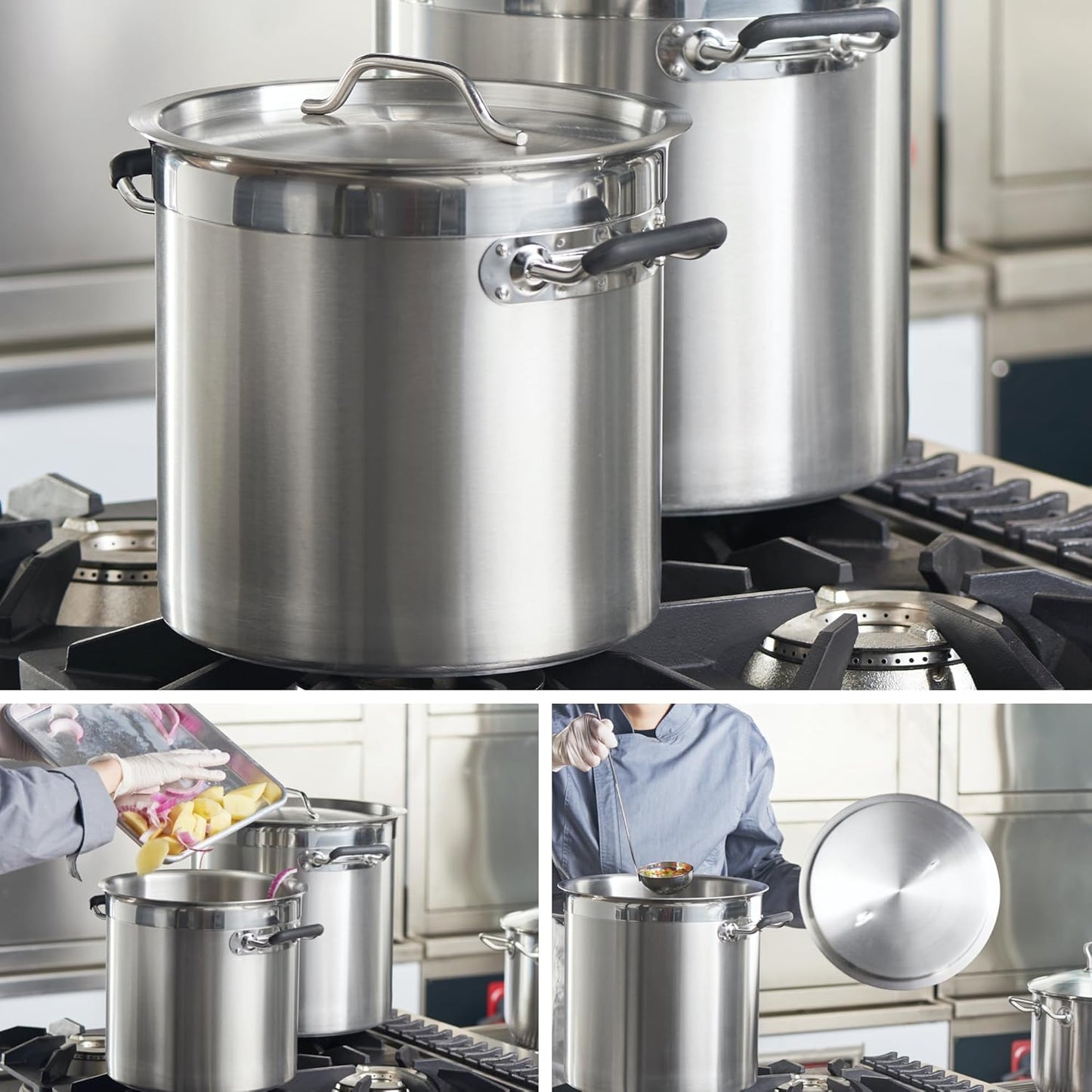 CURTA 20 Quart Large Stock Pot with Lid, NSF Listed, 3-Ply 18/8 Stainless Steel Cooking Pot, Commercial Cookware for Soup, Stew & Sauce, Riveted Silicone Handle