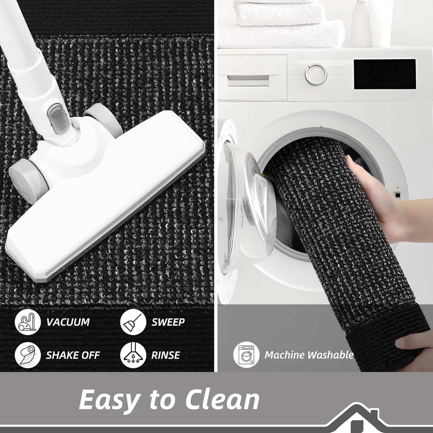 BEQHAUSE Kitchen Rugs and Mats Set of 2 Non-Slip Kitchen Mats for Floor, Absorbent and Stain Resistant Kitchen Runner, Machine Washable Rugs for Kitchen, Laundry & Sink, 20"x32"+20"x48", Black