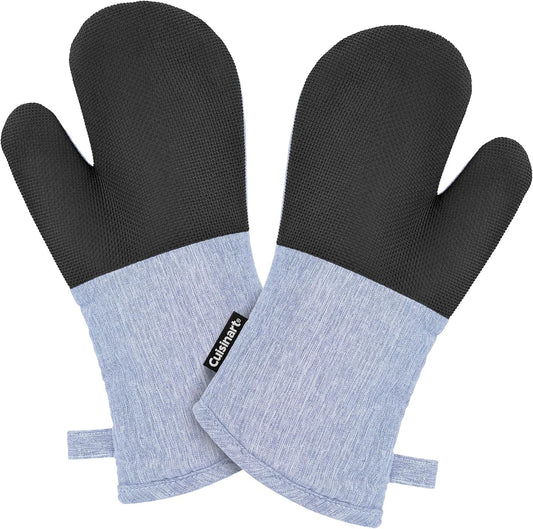 Cuisinart Kitchen Oven Mitts – Heat-Resistant Kitchen Mitts for Oven with Non-Slip Neoprene Palm, Long Cuff, and Cotton Filling – Durable Oven Gloves for Cooking, Baking, & Grilling (Chambray)