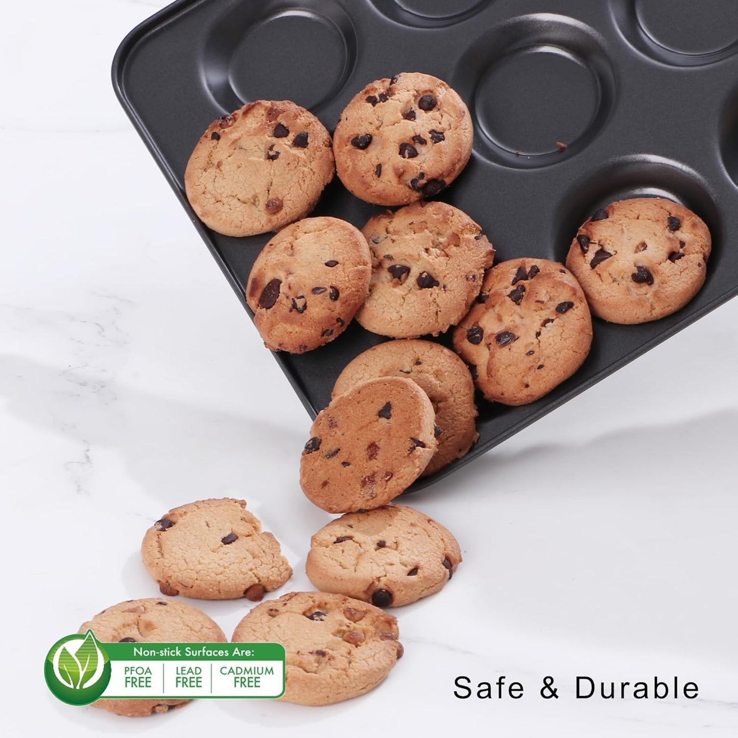 HONGBAKE Mini Muffin Top Pan for Baking, Premium 12 Cavity Small Whoopie Pie Pan, Nonstick Yorkshire Pudding Pan for Pansuffin, Moon Pie, Cookies, Dishwasher Safe and Easy to Clean