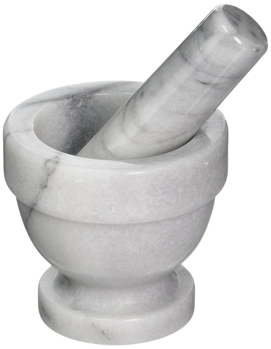Fox Run Small Marble Mortar and Pestle Set, White, 3.5"