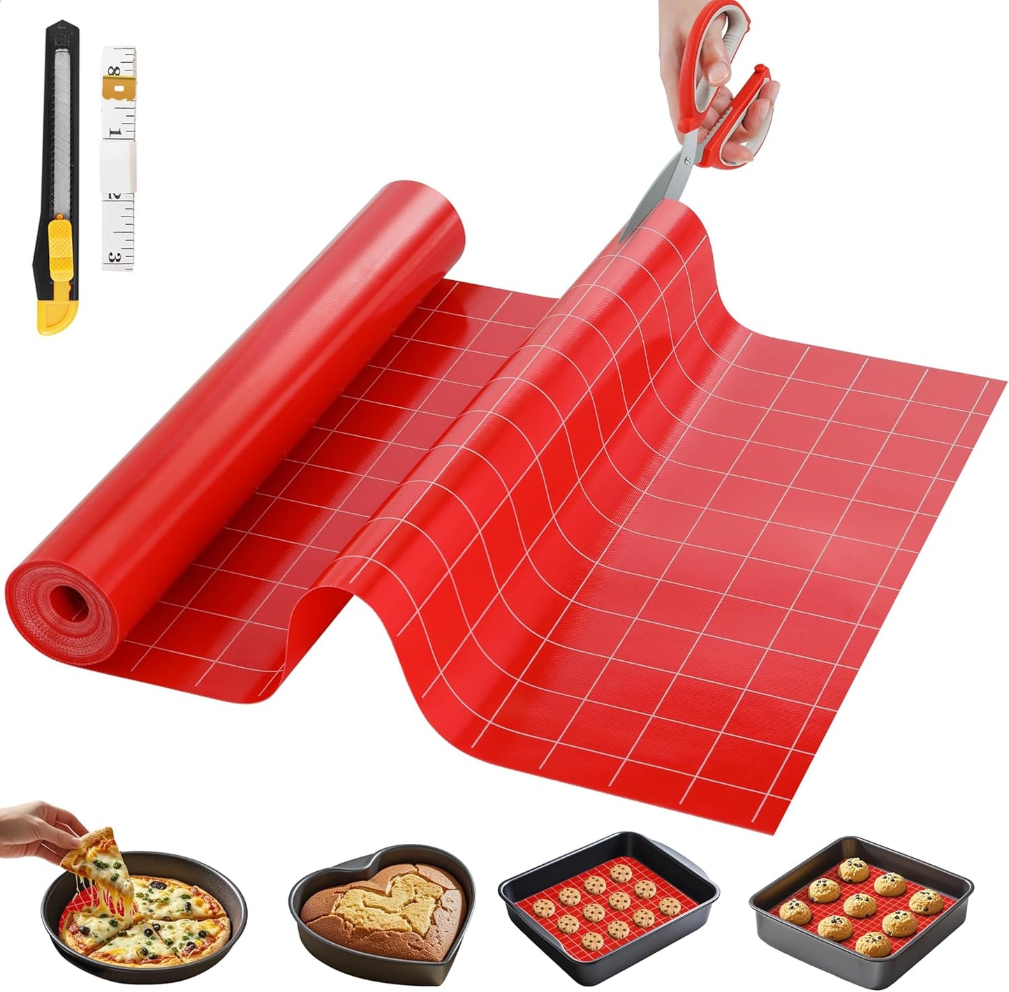 Silicone Baking Mat, 12 IN x 6 FT Free Cutting Baking Sheet,Non-Stick Reusable Dough & Pastry Mat,Non-Slip Silicone Mat Roll for Air Fryer Liner,Freeze Dryer,Oven Baking Pan,Kitchen Counter