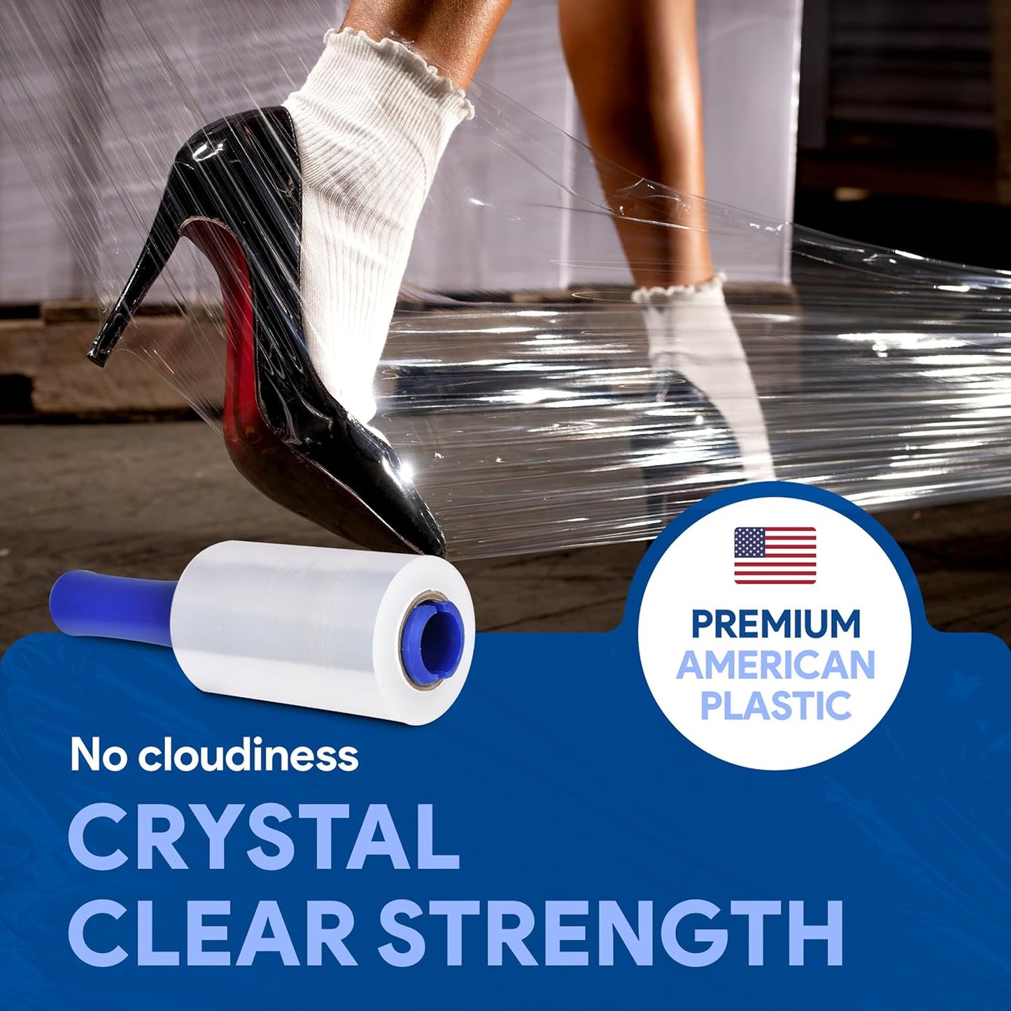 International Plastics Co. 5" Plastic Stretch Film Wrap with Rotating Handle 1000 feet 500% Stretch Ability
