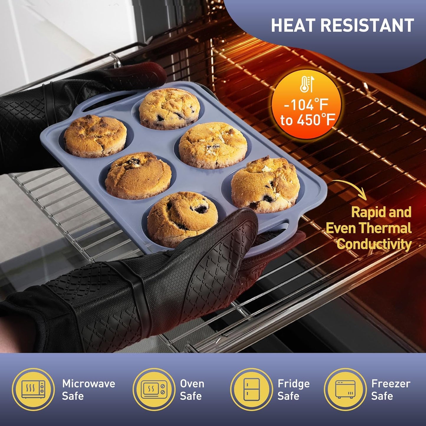 2 Packs 6 Cups Silicone Muffin Pan with Metal Reinforced Frame Jumbo Size Cupcake Pan Tray Egg Bites Silicone Circle Cookie Molds Extra Large Muffin Tin Tart Pans for Breakfast Sandwiches