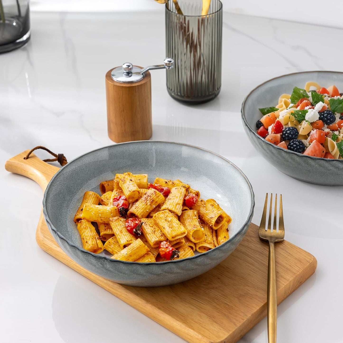 GBHOME 8.5'' Large Pasta Bowls, 38 Ounce Stoneware Salad Bowls for Kitchen, Ceramic Serving Bowls With Textured Pattern for Pasta,Fruit, Stews,Noodle, House-warming Gift,Set of 4