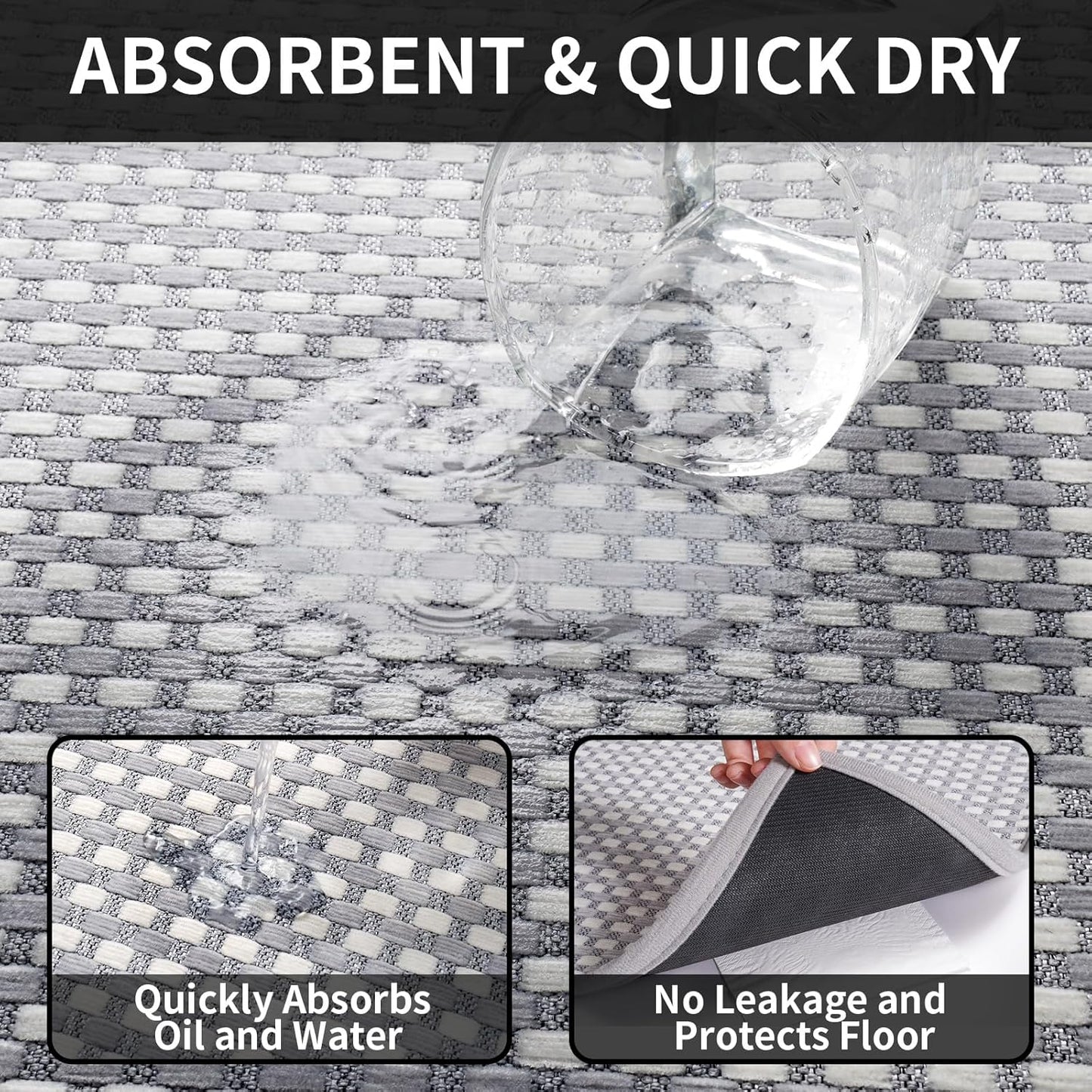 Kitchen Mats for Floor, Super Absorbent Kitchen Rugs Non Slip Washable, Rubber Backing Soft Chenille Braided Kitchen Runner Rug Standing Mat Sink Mat, Easy to Clean, Gray 17"x28"