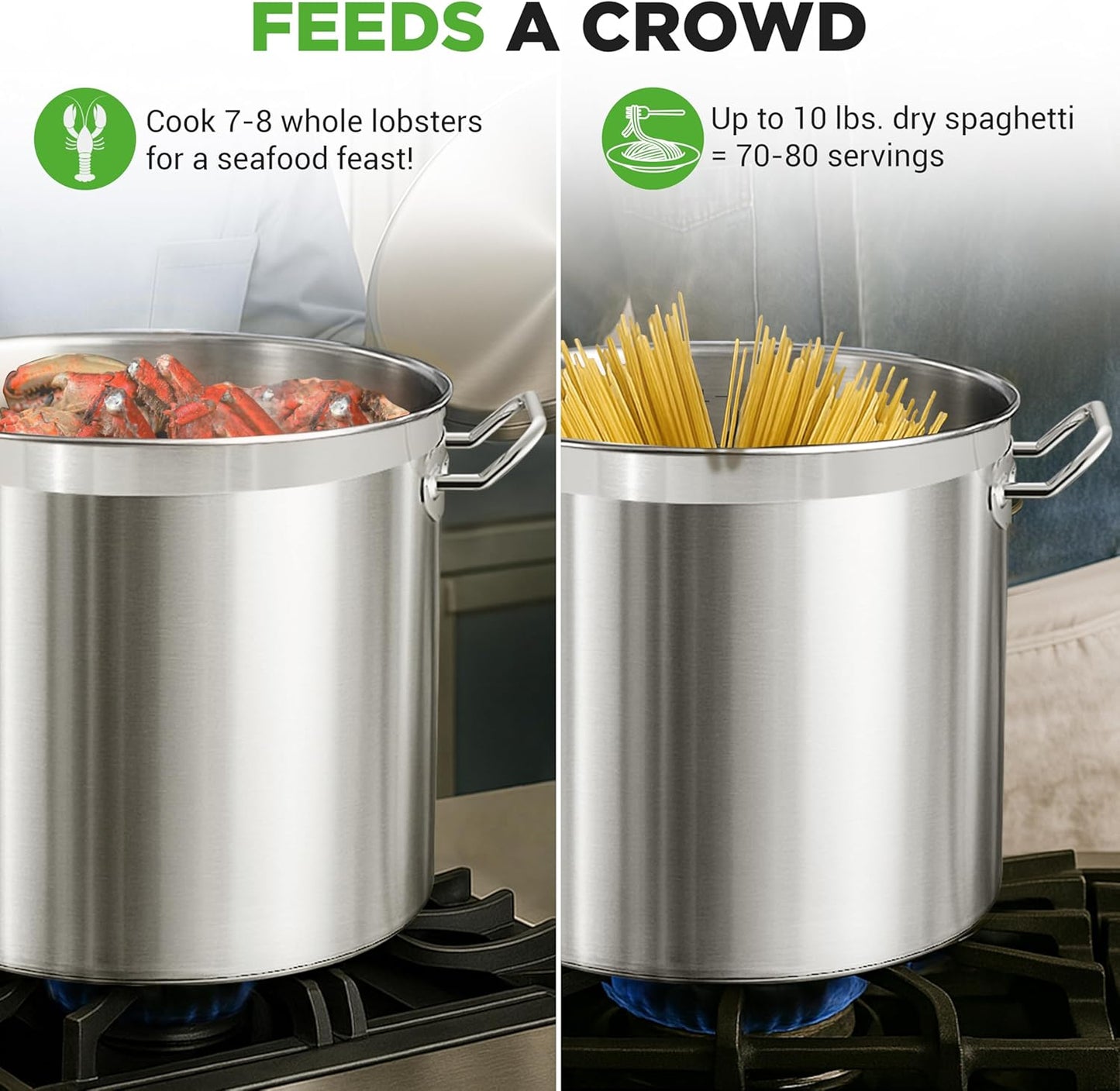 Nutrichef Stainless Steel Cookware Stockpot, 40 Quart Heavy Duty Induction Soup Pot With Stainless Steel Lid And Strong Riveted Handles, Even Heat Distribution, Compatible With Most Cooktops