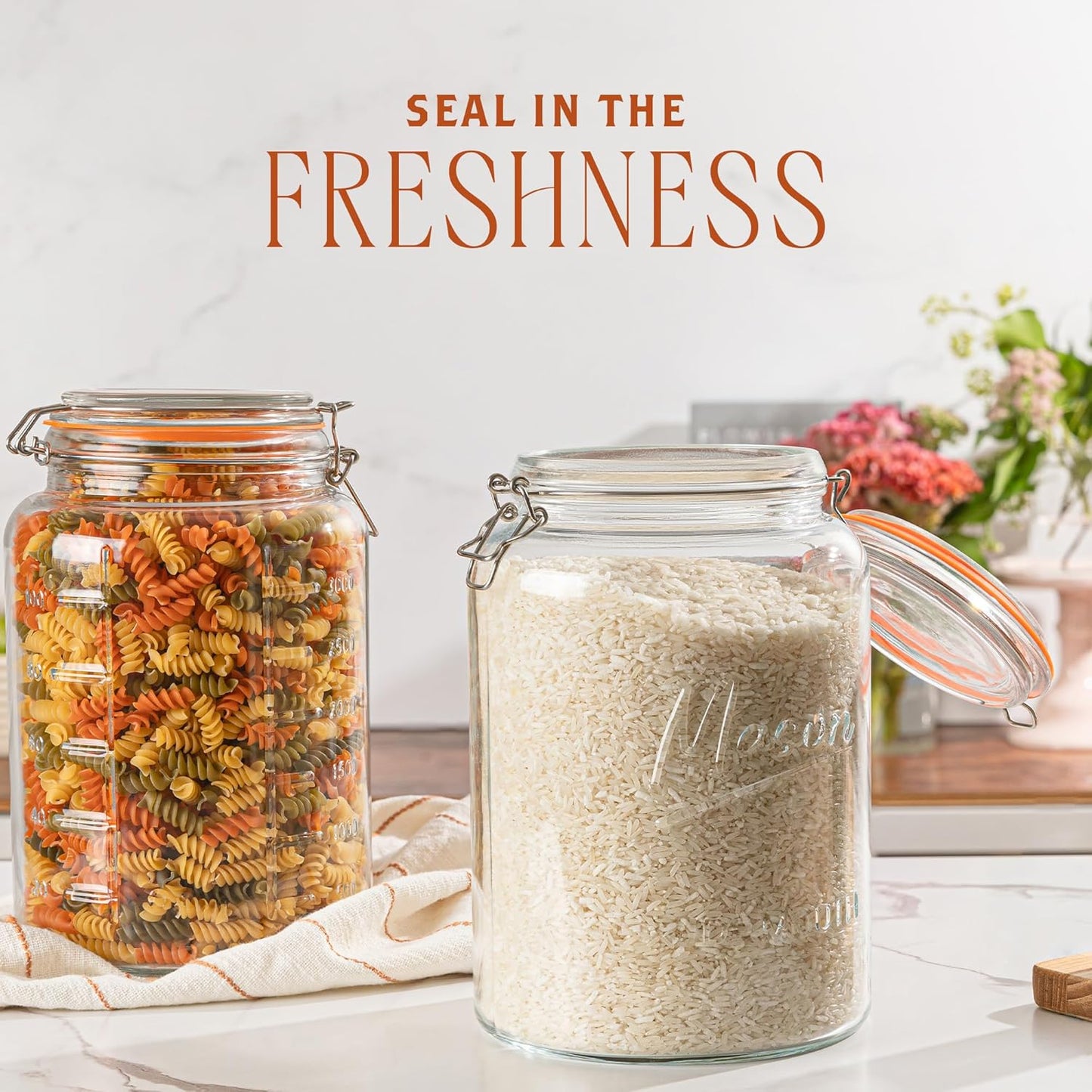 kitchentoolz 1 Gallon Glass Mason Storage Jars with Airtight Lids & Measurment Marks, Super Wide Mouth Canning Jars with Large Capacity for Pickles & Overnight Oats - 1 Pack