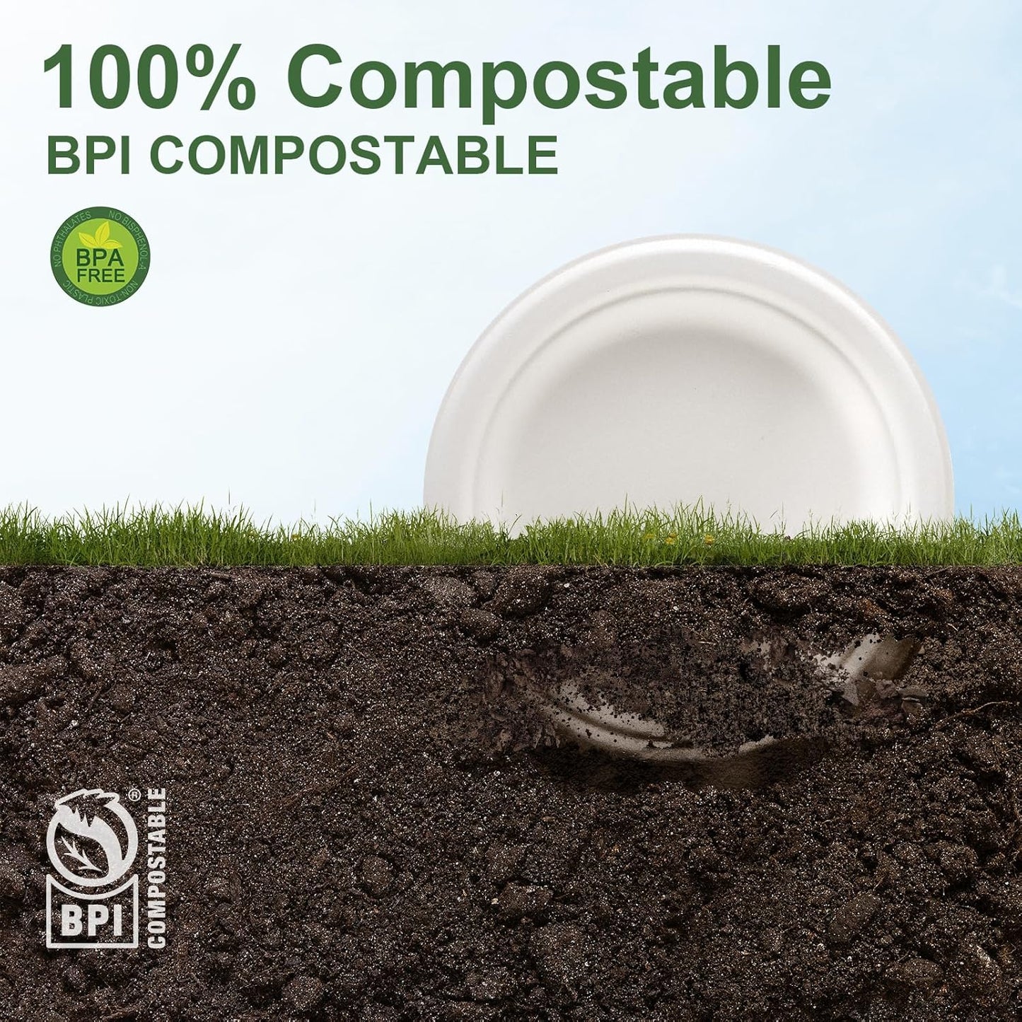 WELLIFE 100% Compostable Paper Plates 7 Inch, 125-Pack Dessert Paper Plates Bulk, Biodegradable Bagasse,Eco-Friendly Disposable Plate Small for BBQ,Picnic,Party (BPI Certified,Microwaveable)