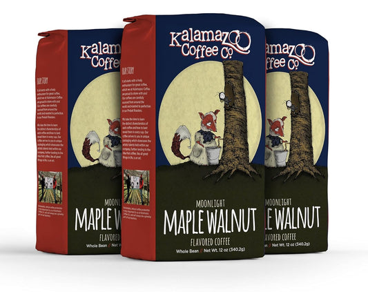 KALAMAZOO COFFEE COMPANY Maple Walnut Whole Bean Coffee - Moonlight Maple Walnut Flavored Coffee | 12oz Bag (3 Pack)
