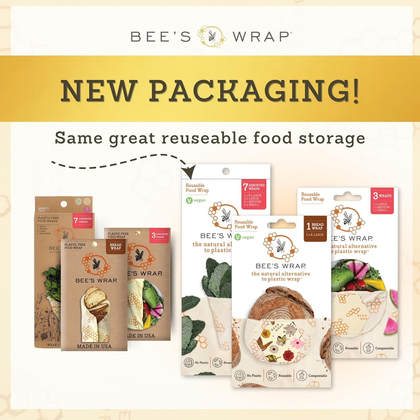 Bee's Wrap Beeswax Wraps for Food - Bakery Lane 3 Pack (S, M, L) Made in USA Reusable & Organic Food Wraps, Sandwich Wrap & Bowl Covers - Eco-Friendly Alternative to Aluminum Foil & Plastic Wrap