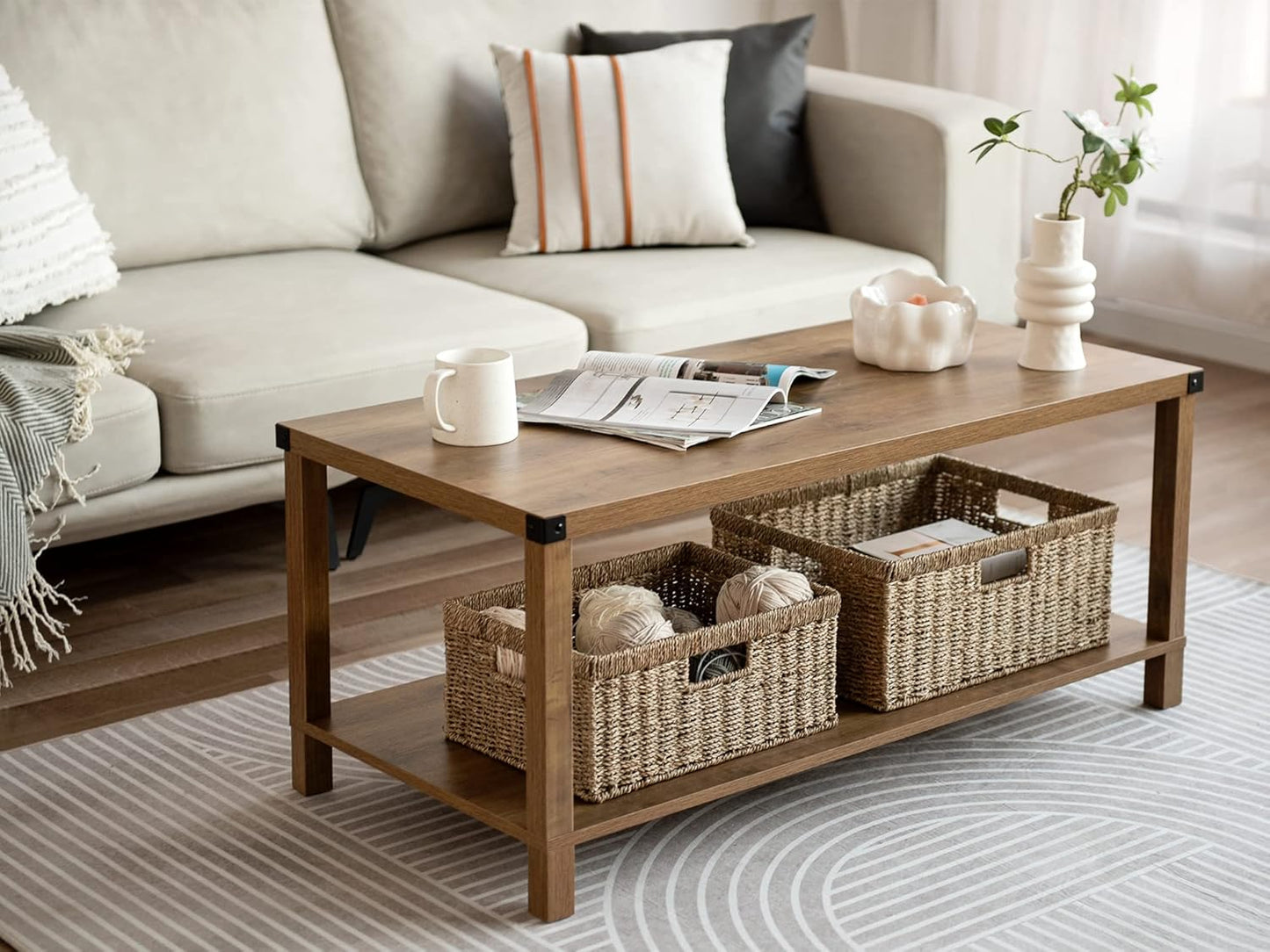 StorageWorks Large Wicker Baskets for Organizing, Seagrass Storage Basket with Built-in Handles for Pantry, Entryway, Living Room, 1 Pack