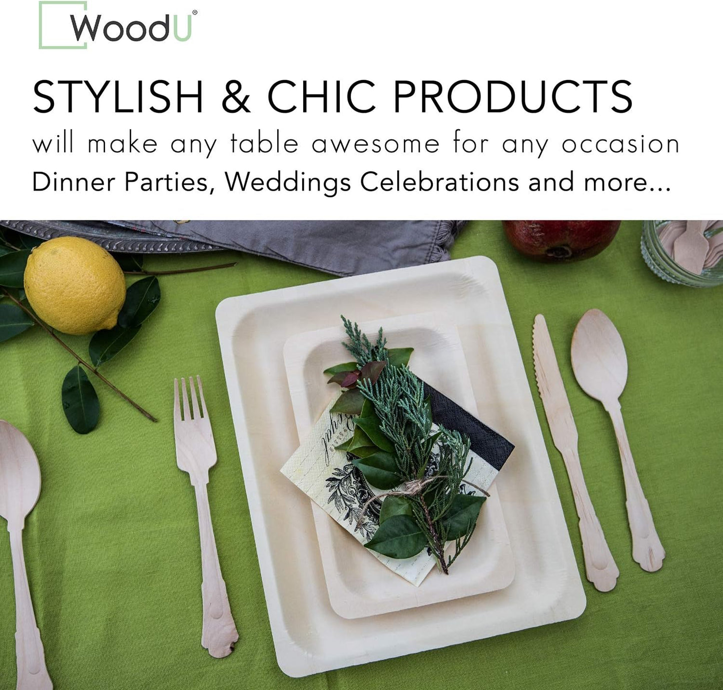 Eco-Friendly Compostable Party Plates - Set of 50 Disposable Wooden Dessert Plates (7.5" x 5.5") for Events and Gatherings