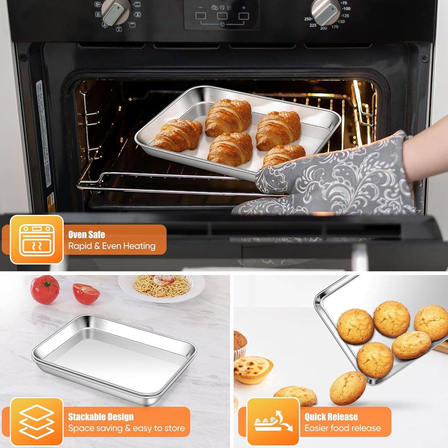 Homikit 1 Pack Baking Sheet, 9 x 7 Inches Stainless Steel Cookie Tray for Baking Cooking Toasting, Mini Metal Toaster Oven Baking Pan Non Stick, Rustproof & Mirror Finish, Dishwasher Safe