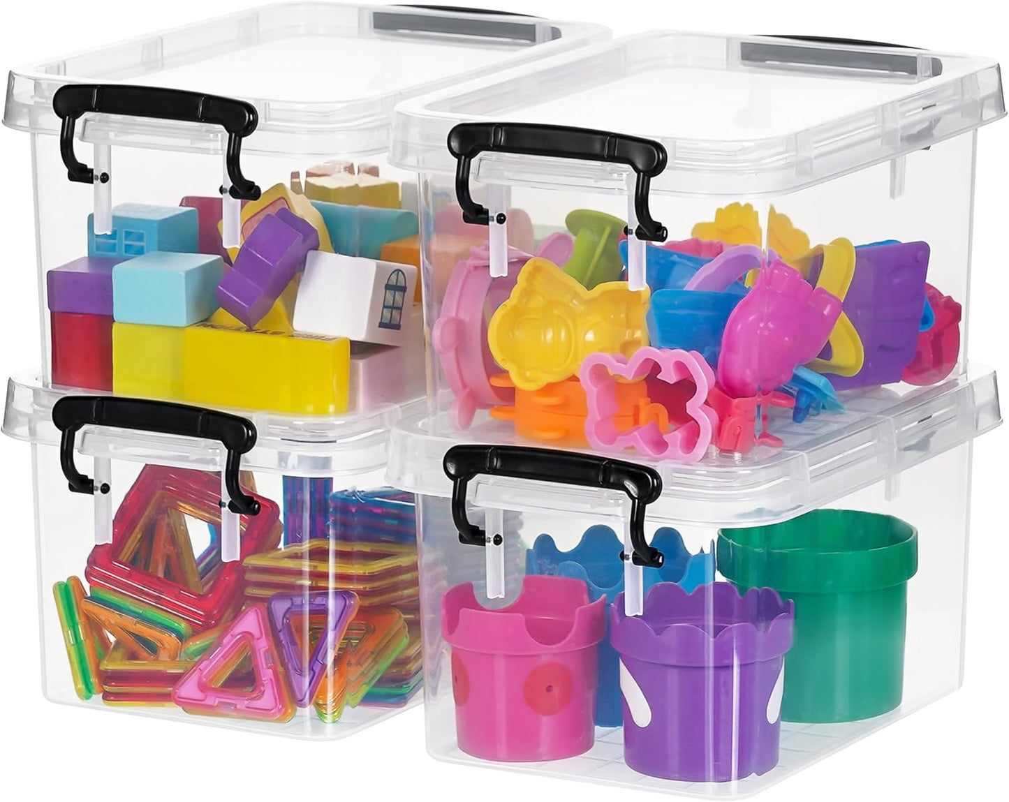 ITYLIFE CITYLIFE 4 Packs 3.5 QT Small Storage Bins with Black Handle Clear Plastic Bins with Reinforce Bottom Stackable Storage Containers for Organizing Art Supply, Craft Stuff, Markers, Small Toys