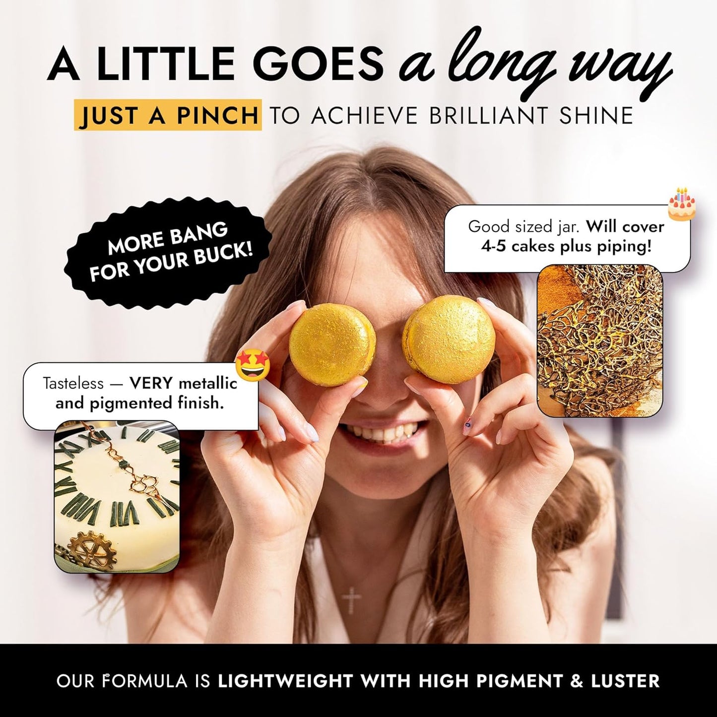 MONÉGASQUE Gold Edible Glitter for Drinks 7g – Edible Glitter for Cakes & Cocktails - Gold Luster Dust for Cocktail, Cake Decorating, Food Decorations Sprinkles Spray - Drink Shimmer Powder