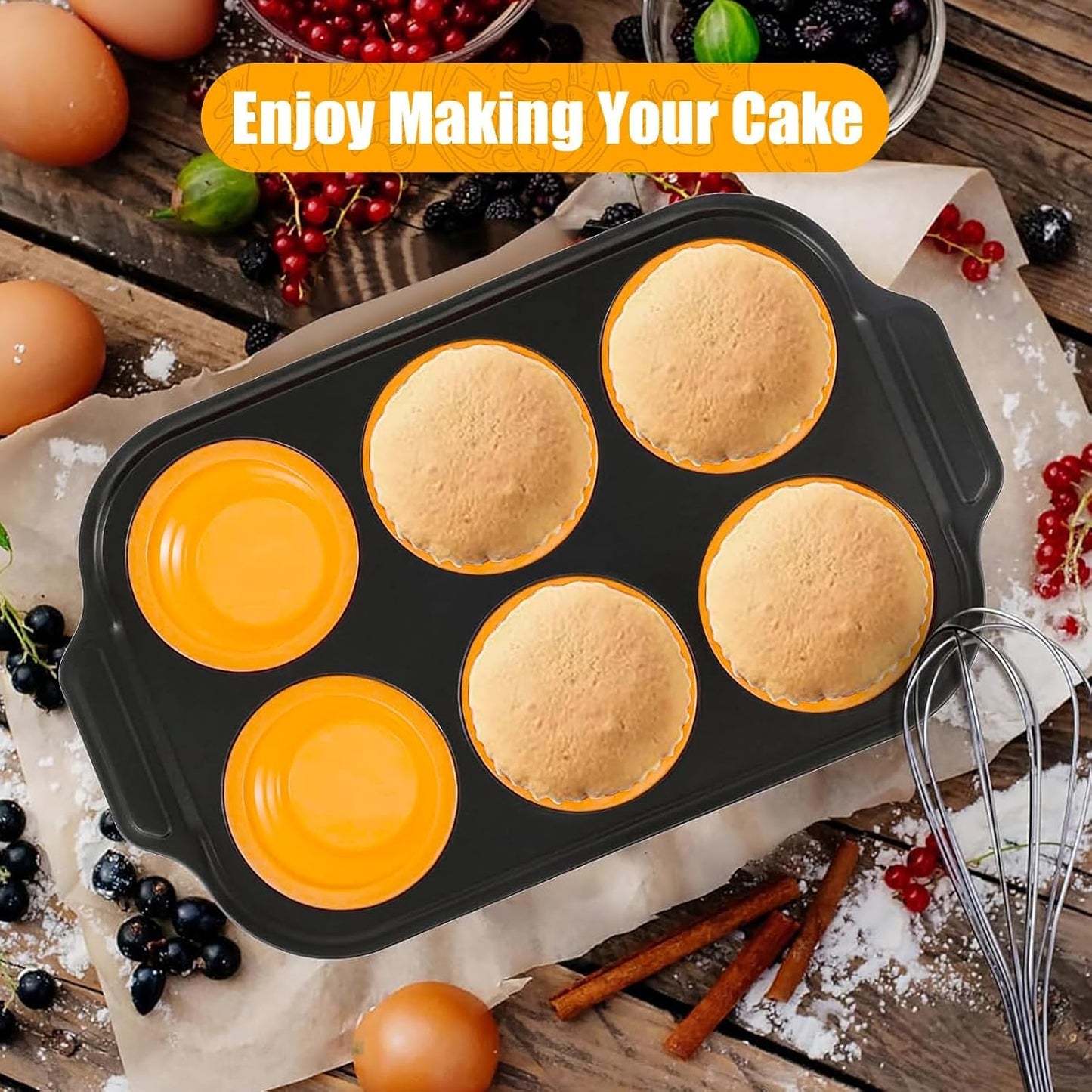 6 Cups Silicone Muffin Pans for Baking with Metal Frame, Egg Bite Molds, Cupcake Pans Regular Size, Muffin Tins Easy to Pop Nonstick Non Toxic Bakeware for Oven Dishwasher Safe