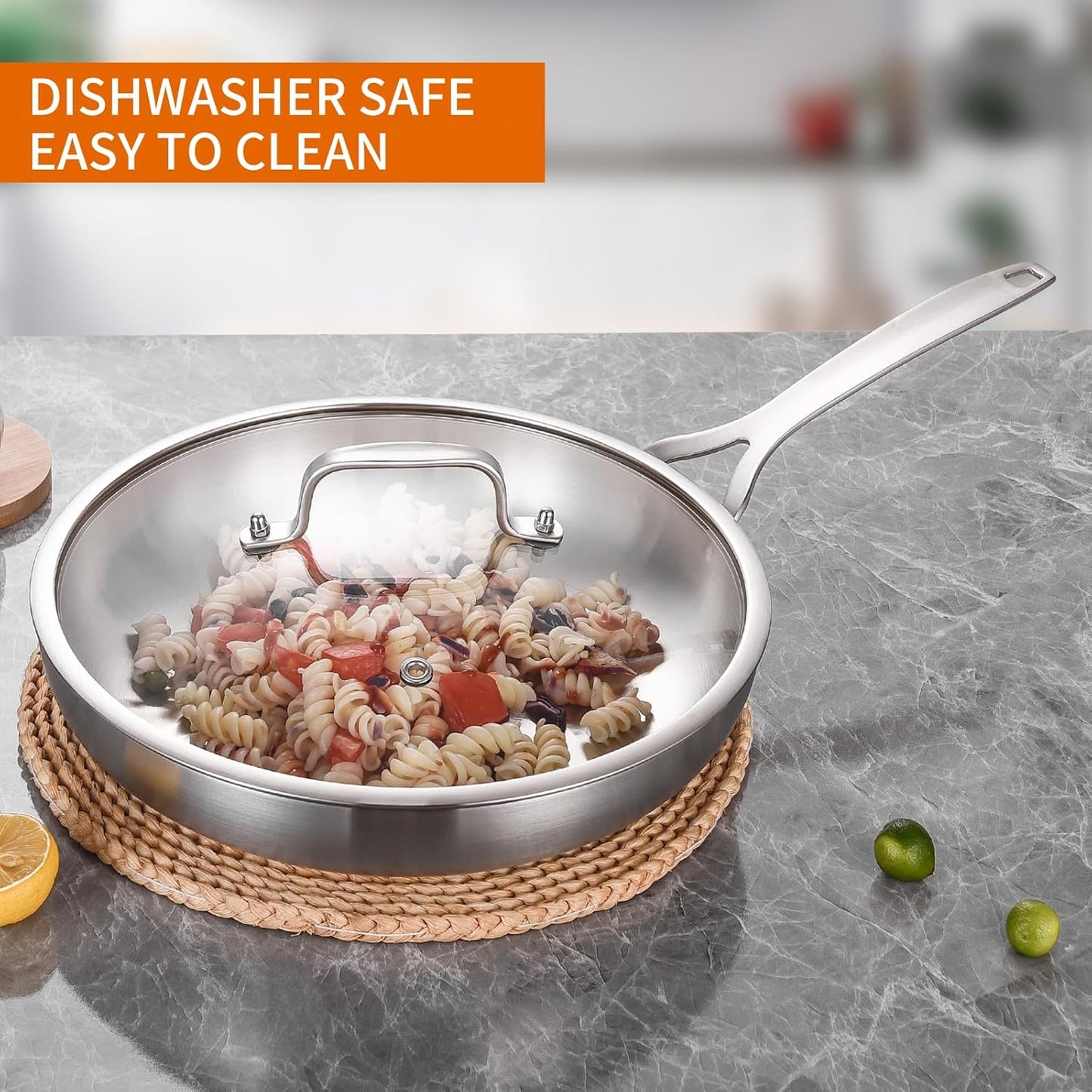 DELARLO Tri-ply Stainless Steel Frying Pan Set with Lid 8" 10" 12" large Skillets Induction Chef's Pan,Pots and Pans Set Kitchen Cookware Frying Pan Set Dishwasher and Oven Safe