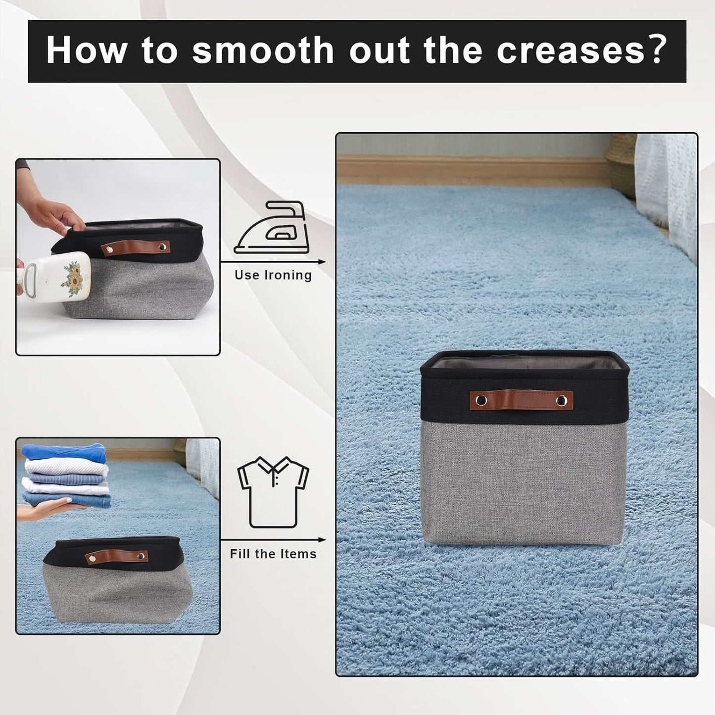 Storage Bins Large Fabric Storage Baskets for Shelves 3 Pack, Decorative Linen Closet Baskets with Handles for Organizing, Shelf, Clothes, Home, Office, 15x11x9.5Inches (Grey&Black)