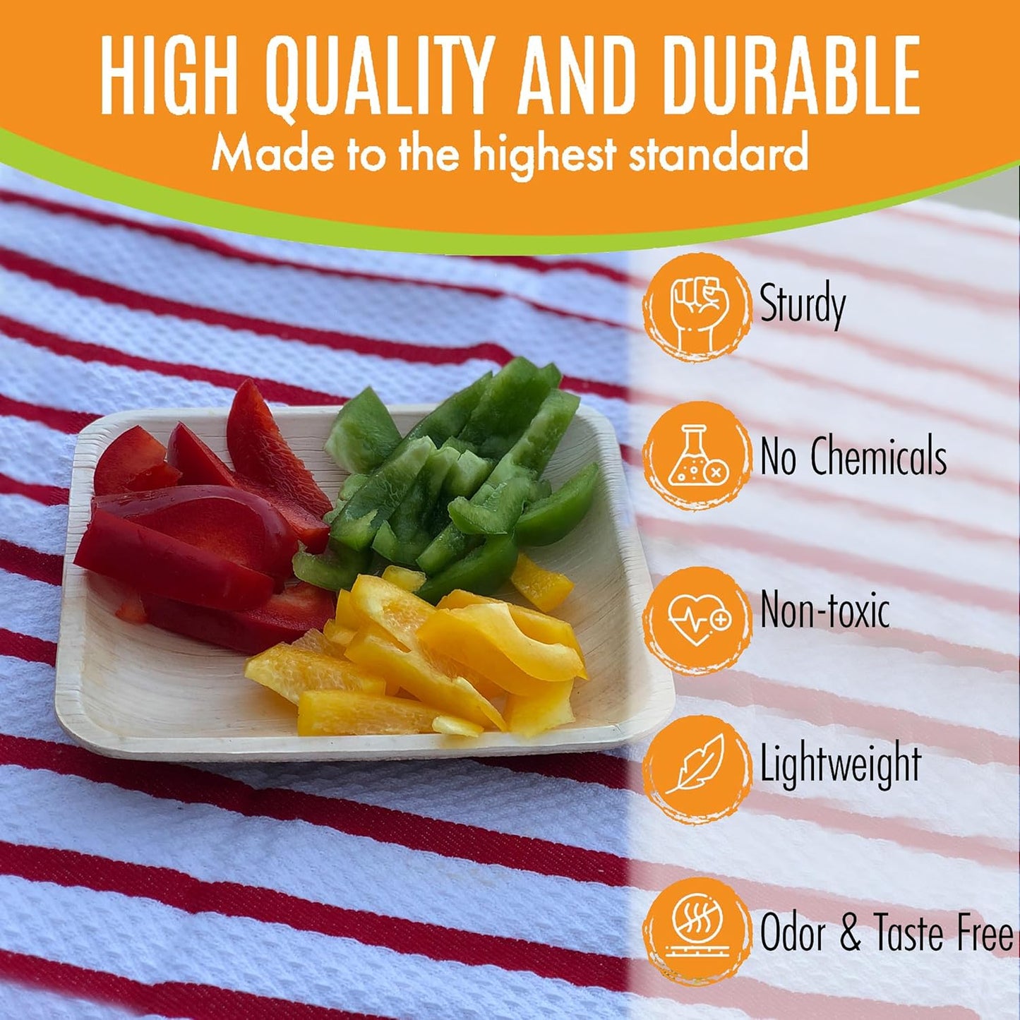 Raj Palm Leaf Bulk Plates 6" 400 Square Plates like Bamboo plates Disposable, Decorative Compostable Tableware for wedding, Lunch, Dinner, Birthday, Camping, Outdoor BBQ, Picnic