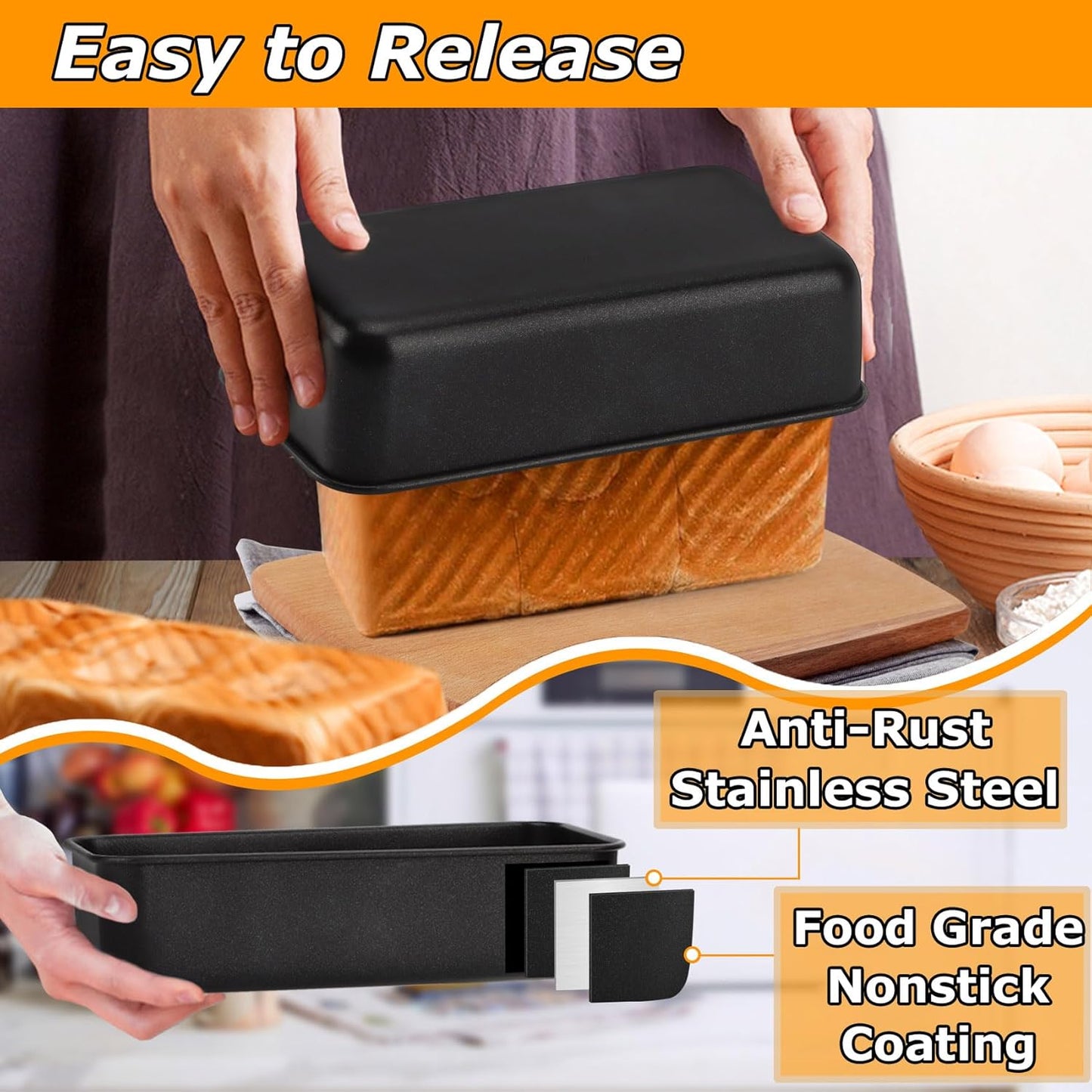 LIANYU 4 Pack Nonstick Loaf Bread Pan for Baking, 9x5 Inch Bread Loaf Baking Pan, Stainless Steel Meatloaf Pan Tin for Homemade, Dishwasher Safe