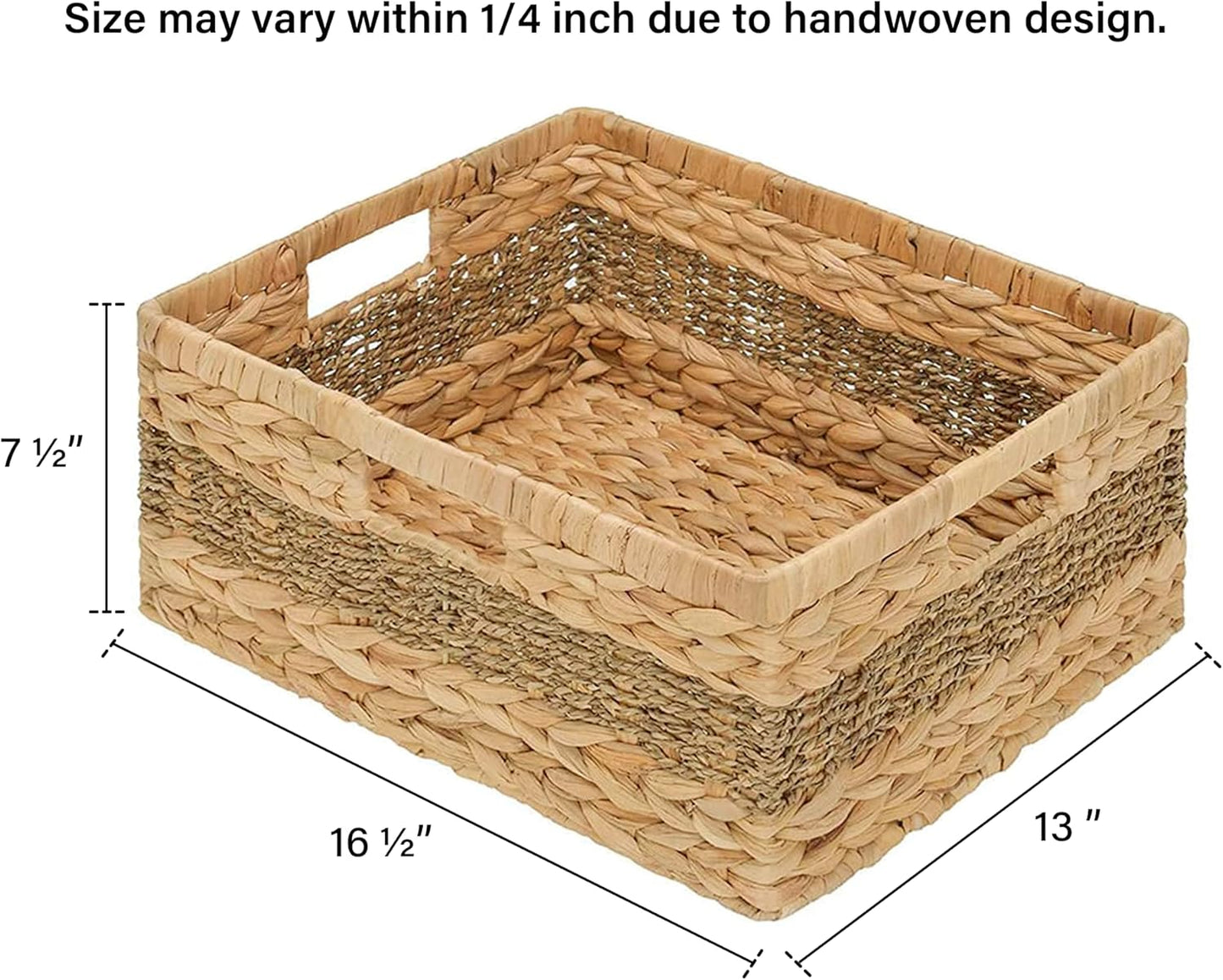 StorageWorks Jumbo Rectangular Wicker Basket, Water Hyacinth and Seagrass Storage Basket with Built-in Handles, 1 Pack