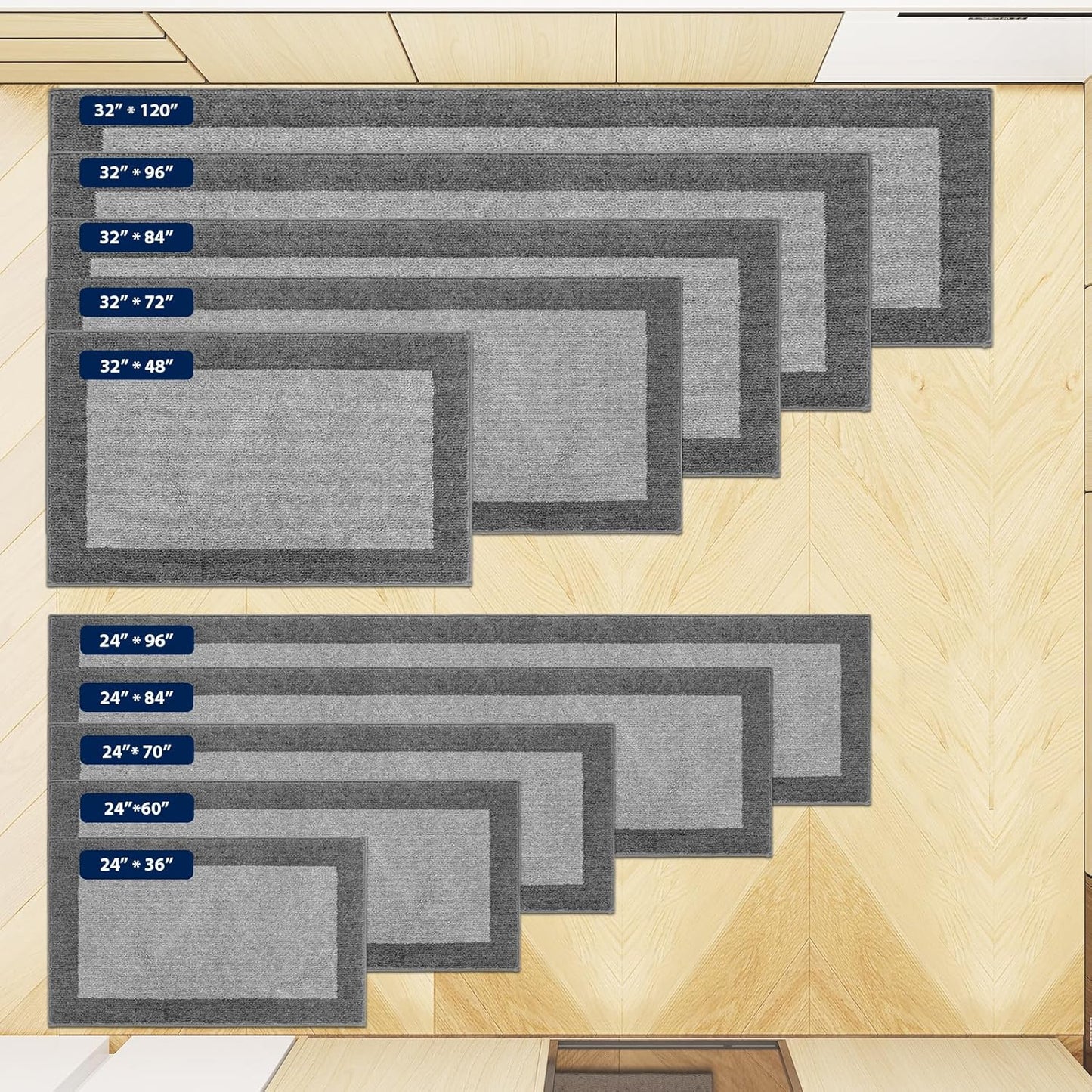 Machine Washable Kitchen Rug 24" x 70", Non Slip Kitchen Mat for Floor, Absorbent Entrance Runner Rug for Bedroom, Hallway, Bathroom, Door (Roll Packing)