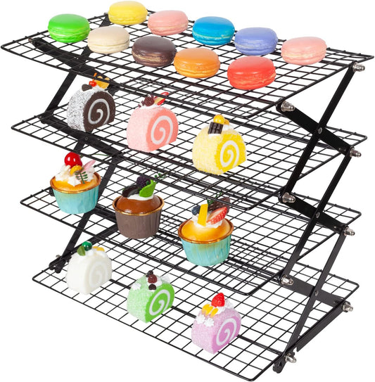 ShellKingdom 4 Tier Collapsible Cooling Rack, Outdoor Camping Picnic Shelf, Wire Cooling Rack for Baking, Cookies, Cake, Roasting, Grilling, Drying Rack - Black