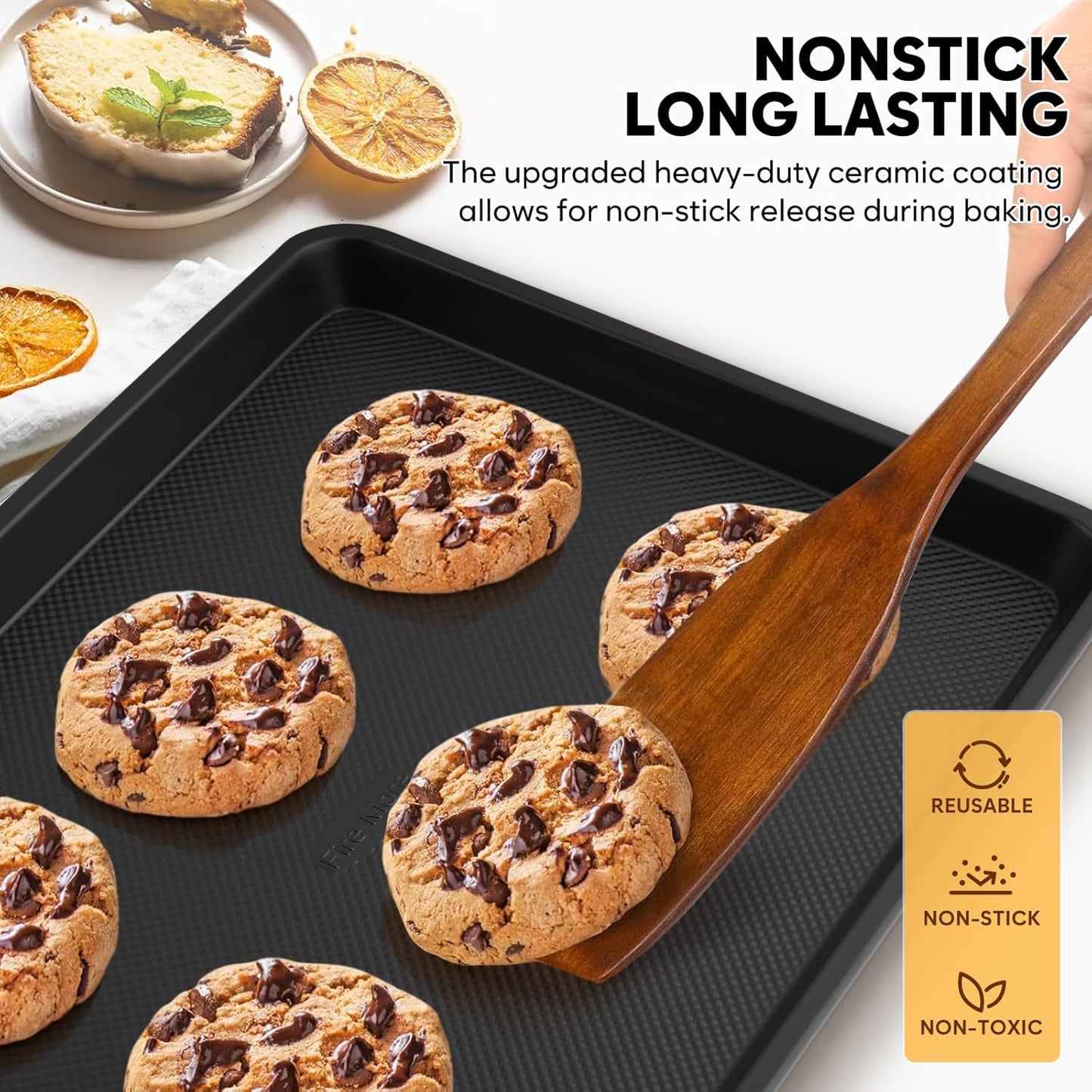 Cookie Sheet for Baking, Ceramic Baking Sheet Jelly Roll Pan, Thicker Carbon Steel Baking Sheet Non Stick, 15.3 x 11.3 Inch Baking Tray for Oven