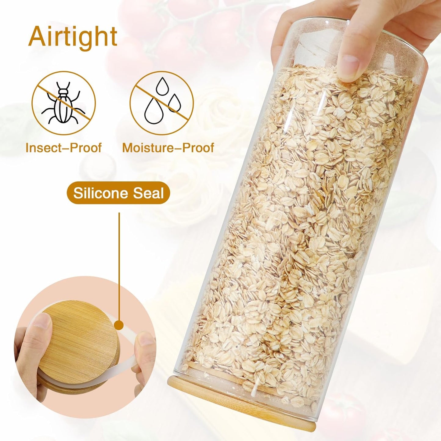 Glass Jars with Bamboo Lids, 58 oz 3 Pcs Kitchen Glass Containers with Bamboo Lids, Airtight Glass Pantry Storage Containers with Lids for Rice, Flour, Nuts, Cookie, Pasta, Oatmeal, Bean