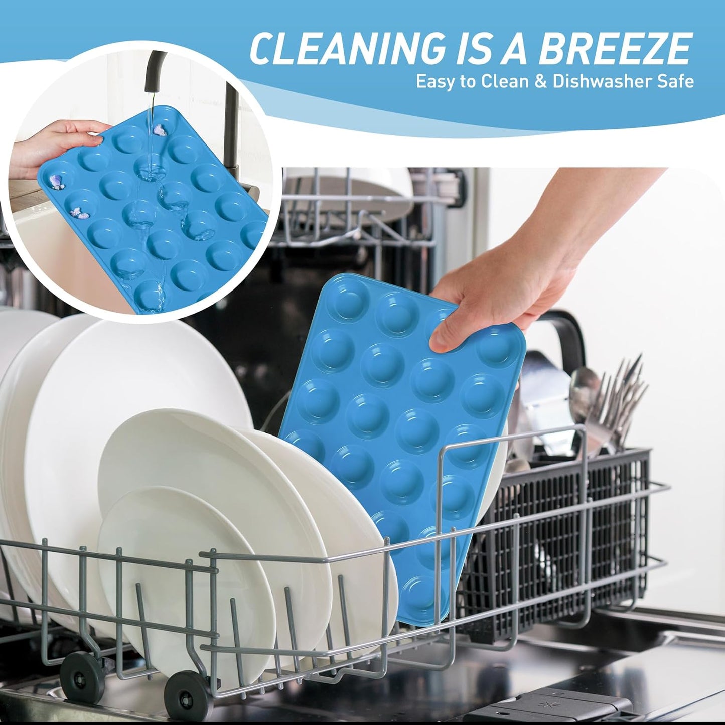 2 Pack 24 Cups Silicone Mini Muffin Pan with Metal Reinforced Frame Silicone Molds Cupcake Pans Tray Egg Bites Circle Cookie Molds Muffin Tin Tart Pans Baking Sheet Set for Breakfast Sandwiches