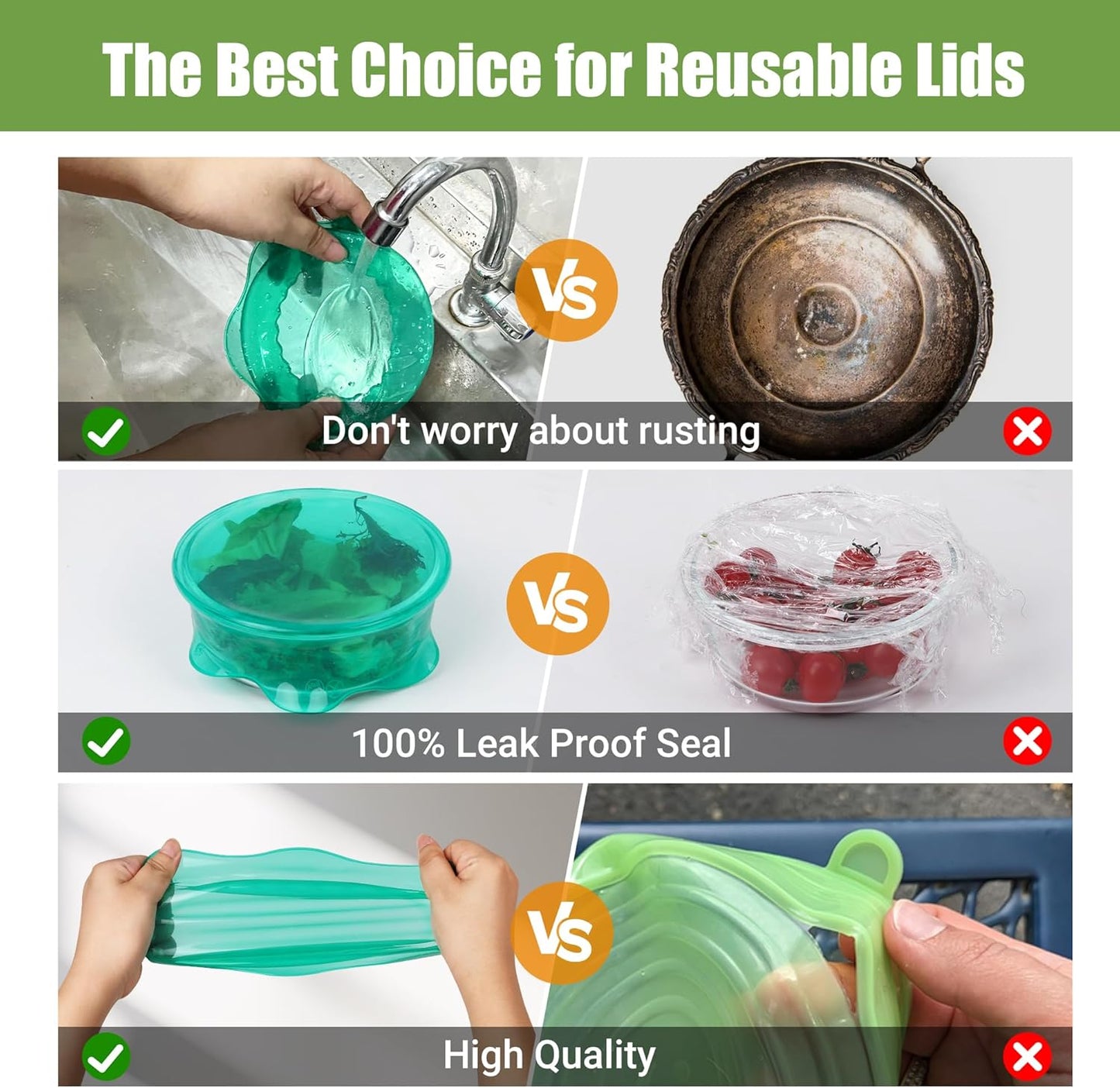 Silicone Stretch Lids for Food Storage in Fridge, Reusable Elastic Bowl Covers for Cup, Cans, Jars, Round & Rectangle Container, Food Grade Silicone Microwave Food Cover, Heat-Resistant, 8PCS