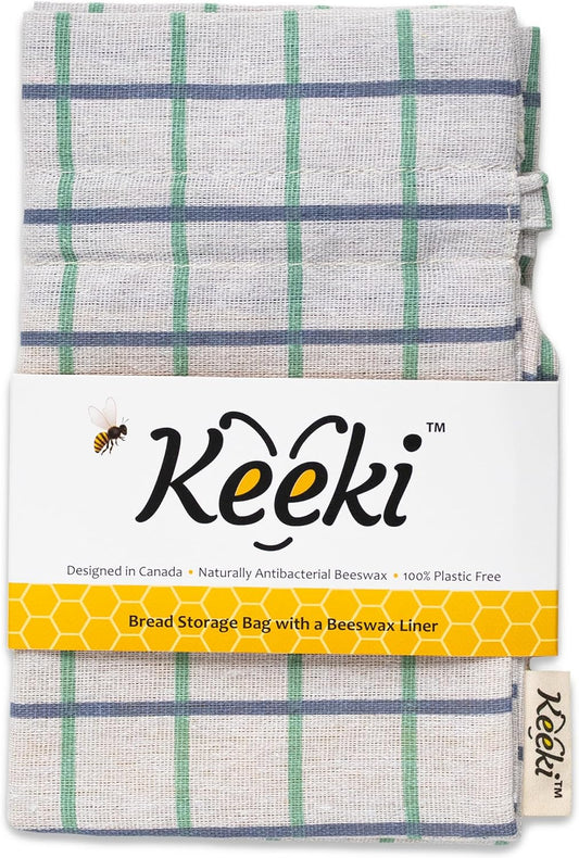 Keeki Bag - The Original Beeswax Lined Bread Bag for Homemade & Sourdough | Reusable Linen Bread Storage | Beeswax Wrap Alternative | Plastic-Free Storage w/Wide Opening & Drawstring Closure - Blue