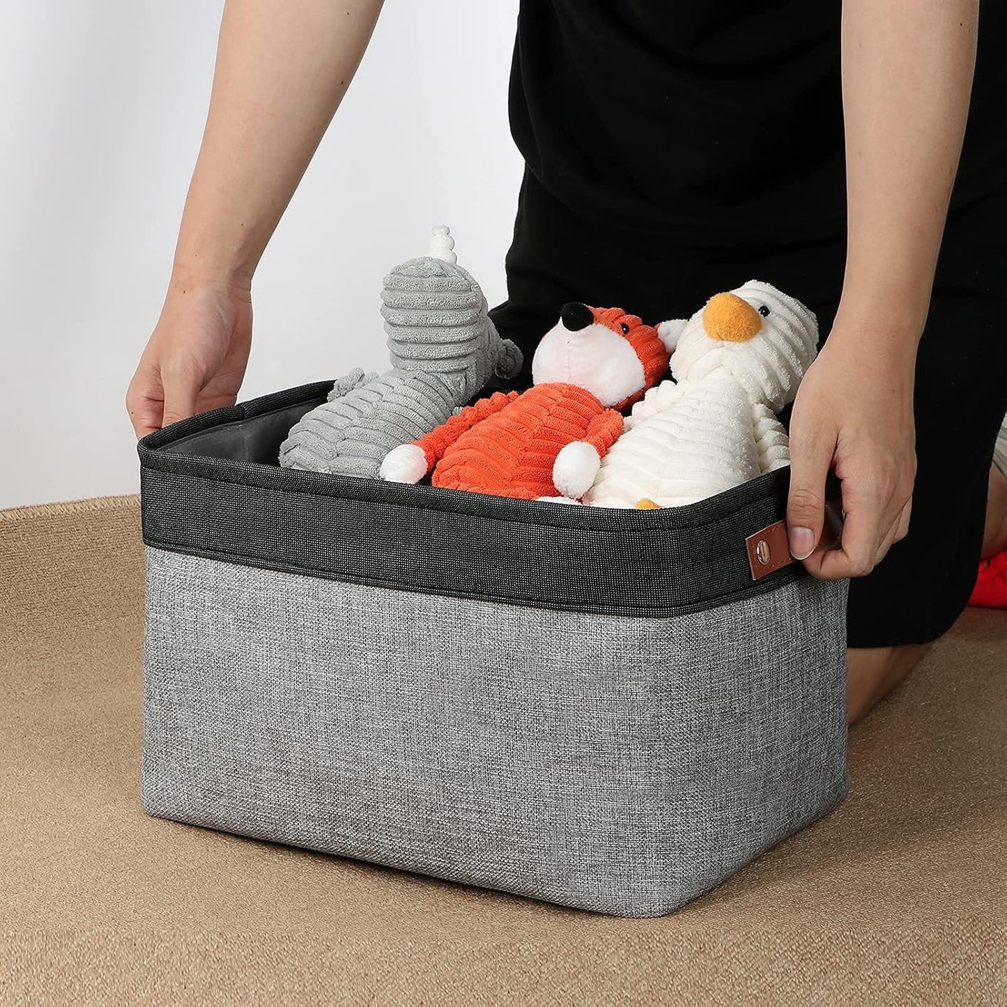 DULLEMELO Fabric Baskets for Storage, Rectangular Fabric Storage Bins Collapsible, Perfect for Shelves, Closets, Nursery, Empty Gift Baskets (3-Pack Medium-15 inch X 11 inch X 9.5 inch , Black&Grey)