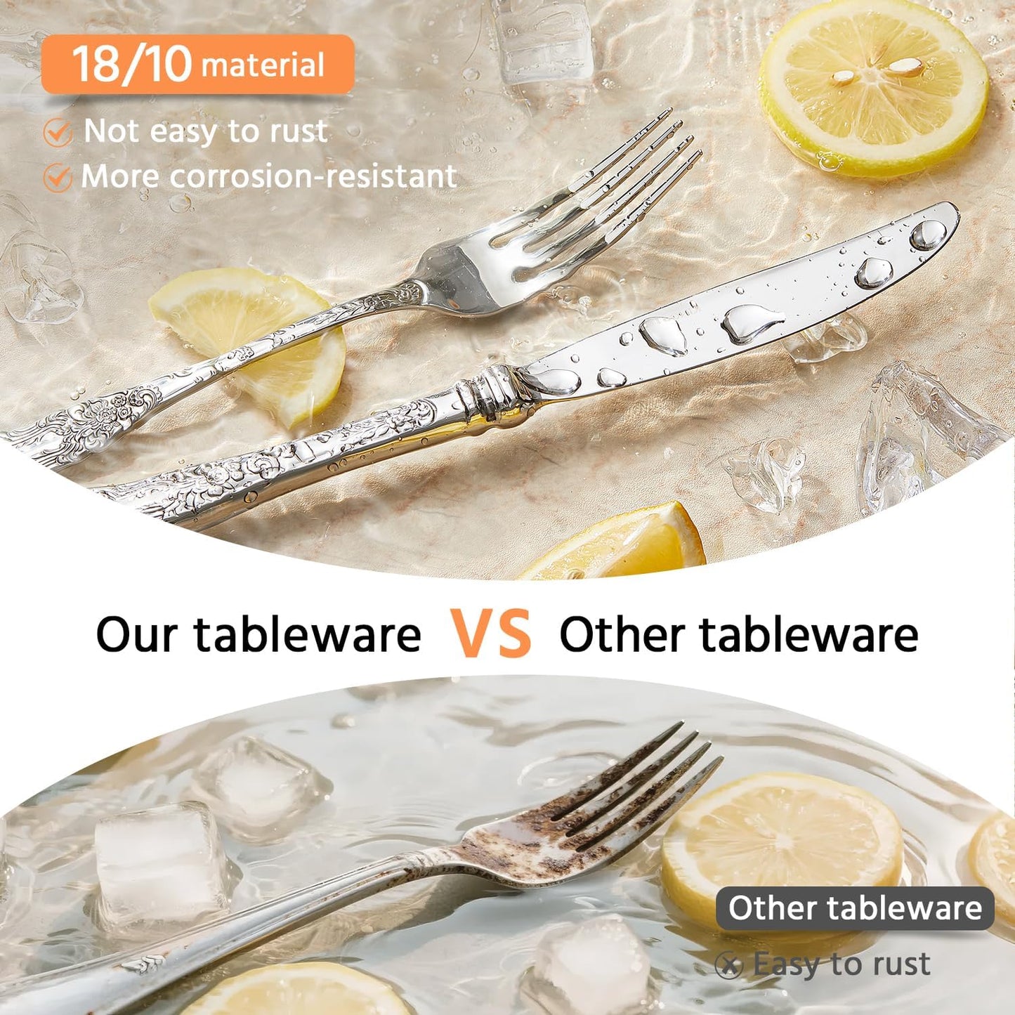 KINGSTONE Vintage Carved Silverware Set, 5-Piece 18/10 Stainless Steel Flatware Cutlery Set with Retro Royal Thick Handle, Tableware Utensils for Home, Restaurant, party, Wedding, Dishwasher Safe