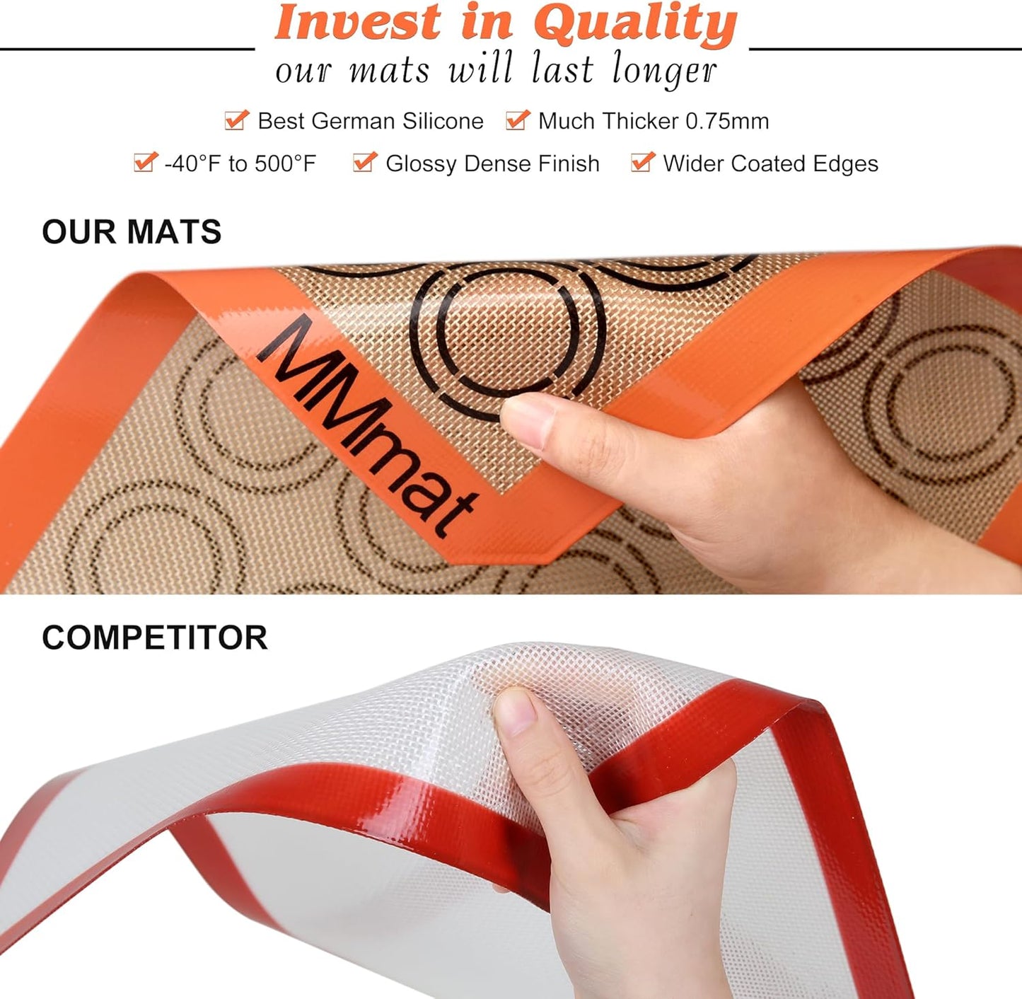 Silicone Baking Mats - Best German Silicone - Non Slip Silicone Baking Sheet, Non Stick Reusable Silicone Mats for Baking, Oven Liner, Counter Mat - 2 Half Sheets Cookie Baking Mats