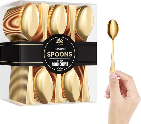 Exquisite Mini Spoons For Desserts - Bulk Pack Of 4800 Gold Dessert – Disposable 4.5 Inch Plastic Appetizer Real Flatware Look Miniature Bpa Free Food Safe (94418-cs.48)