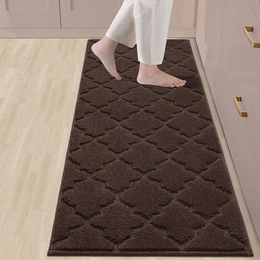 COSY HOMEER Soft Kitchen Floor Mats for in Front of Sink Super Absorbent Kitchen Rugs and Mats 20"x59" Non-Skid Kitchen Mat Standing Mat Washable,Polyester,Brown