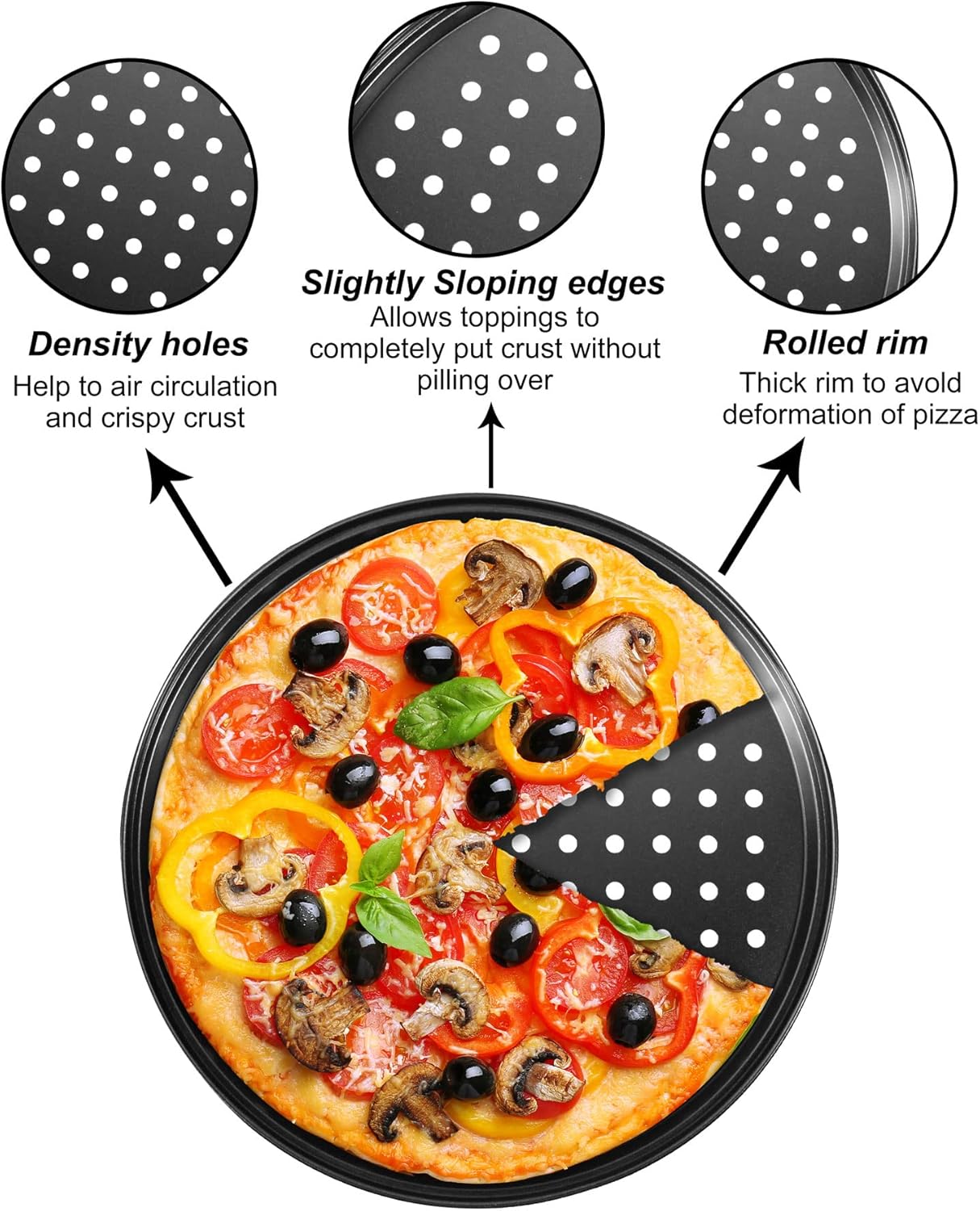 2Pcs Pizza Pans for Oven, Round Pizza Pan with Holes, 12 inch Pizza Tray for Oven, Baking Steel Pizza Oven Accessories, Nonstick Pizza Plates Bakeware Sets For Home Restaurant Kitchen